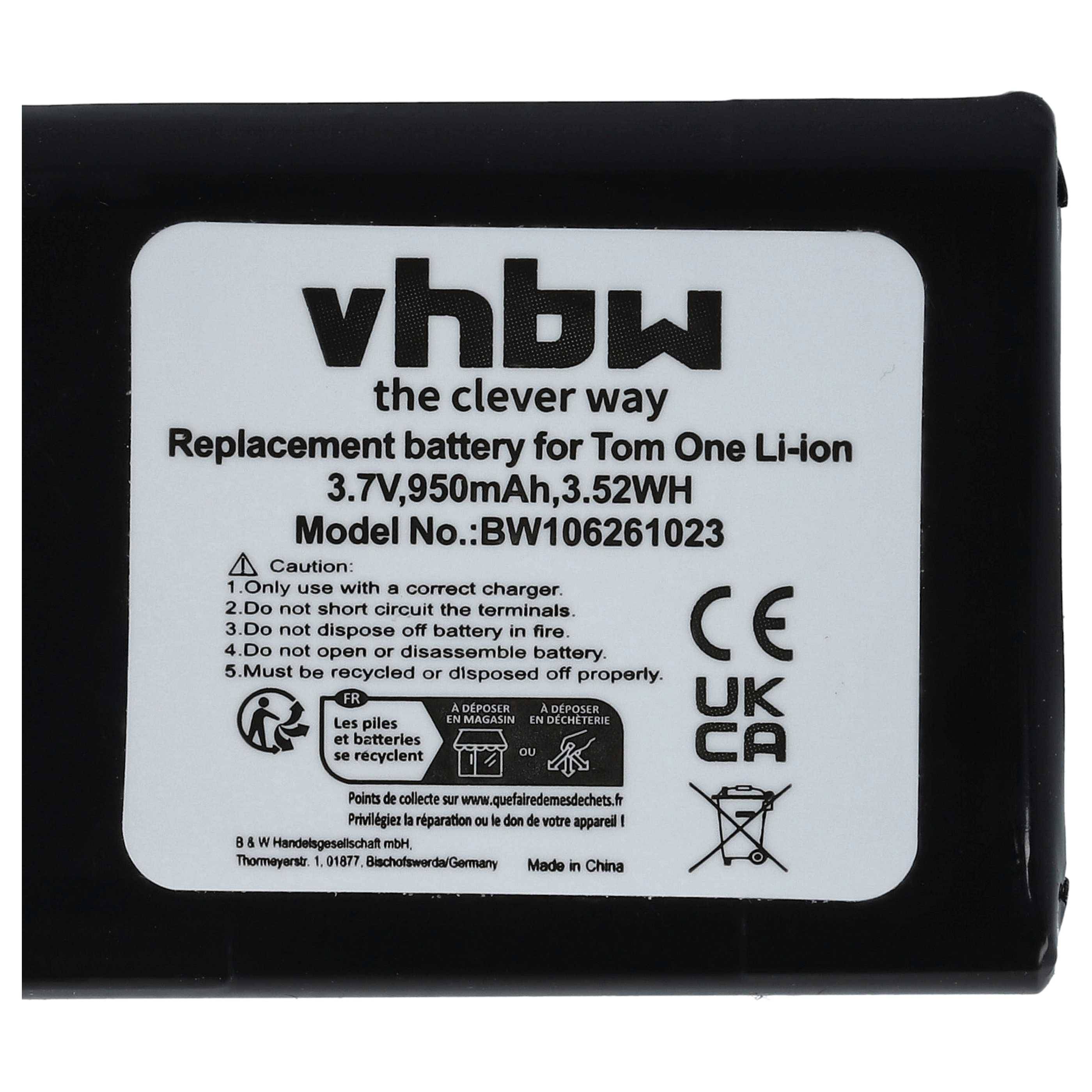 vhbw Akku kompatibel mit TomTom One 4N00.012, 4N01.000, 4N01.001, 4N00.005, 4N00.006 GPS Navigation Navi (950 mAh, 3,7 V, Li-Ion)