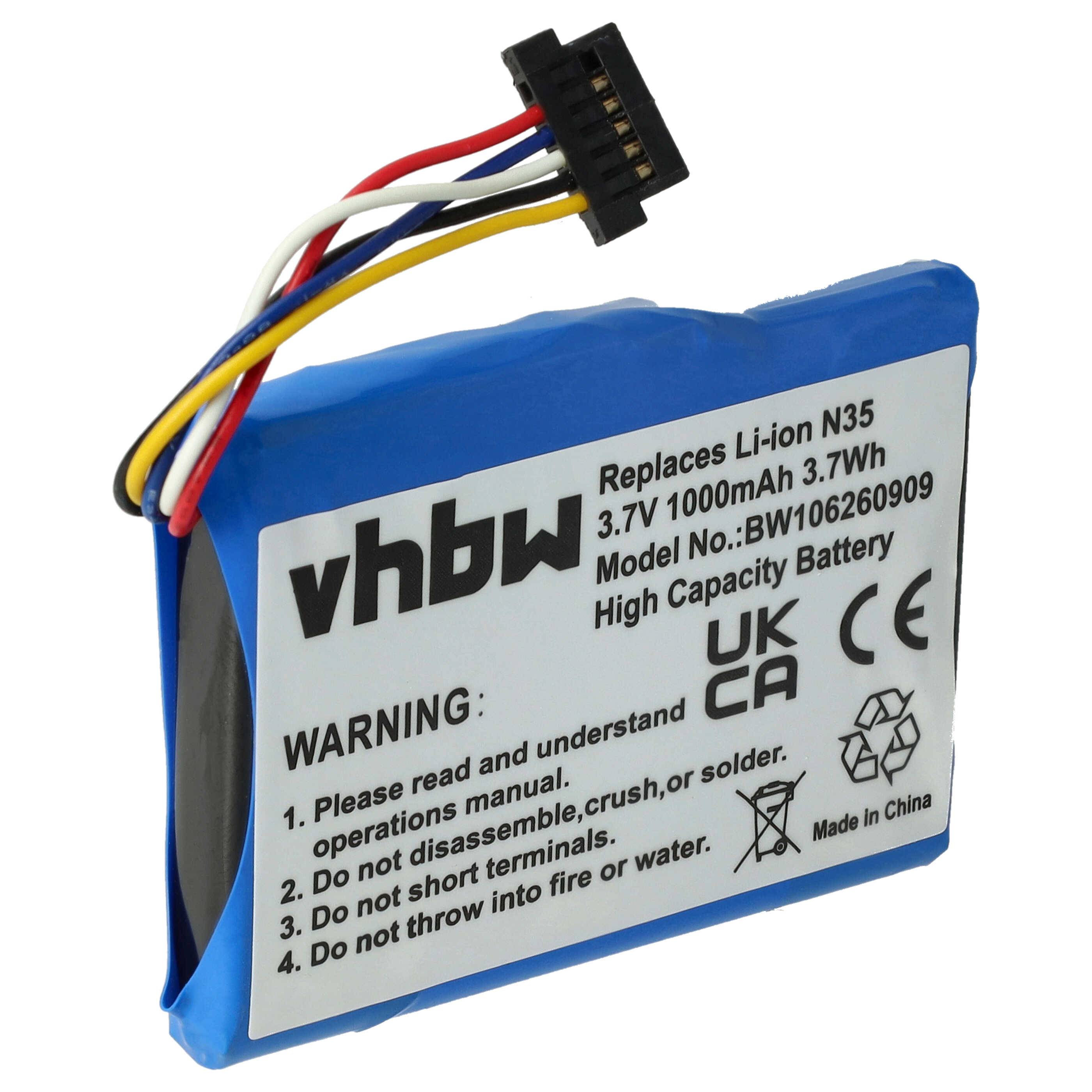 vhbw Akku kompatibel mit Typhoon MyGuide 3600, 3610, 3620 GO, 3610 GO, 3620, 3600 GO GPS Navigation Navi (1000 mAh, 3,7 V, Li-Ion)