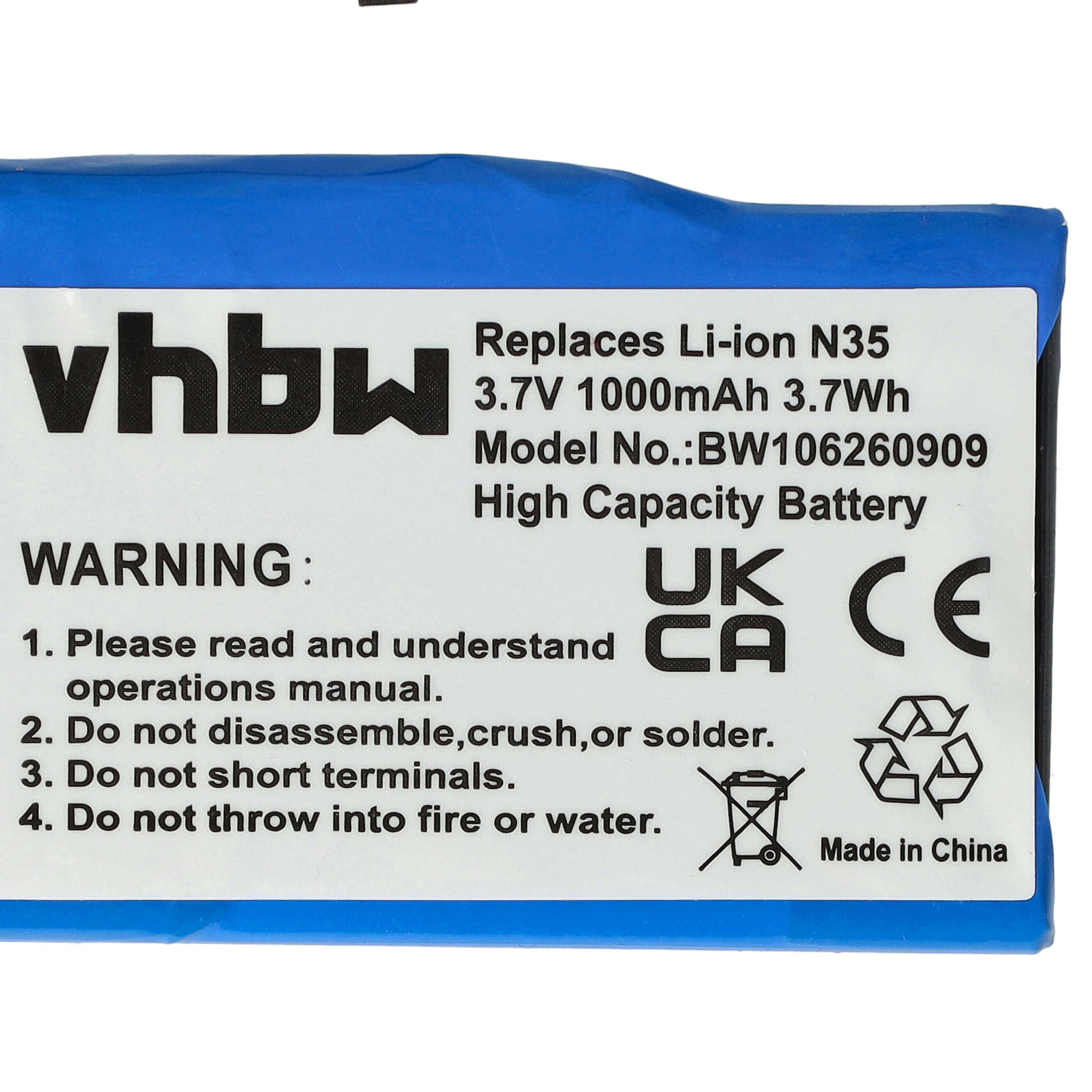 vhbw Akku kompatibel mit Acer N35 GPS Navigation Navi (1000 mAh, 3,7 V, Li-Ion)