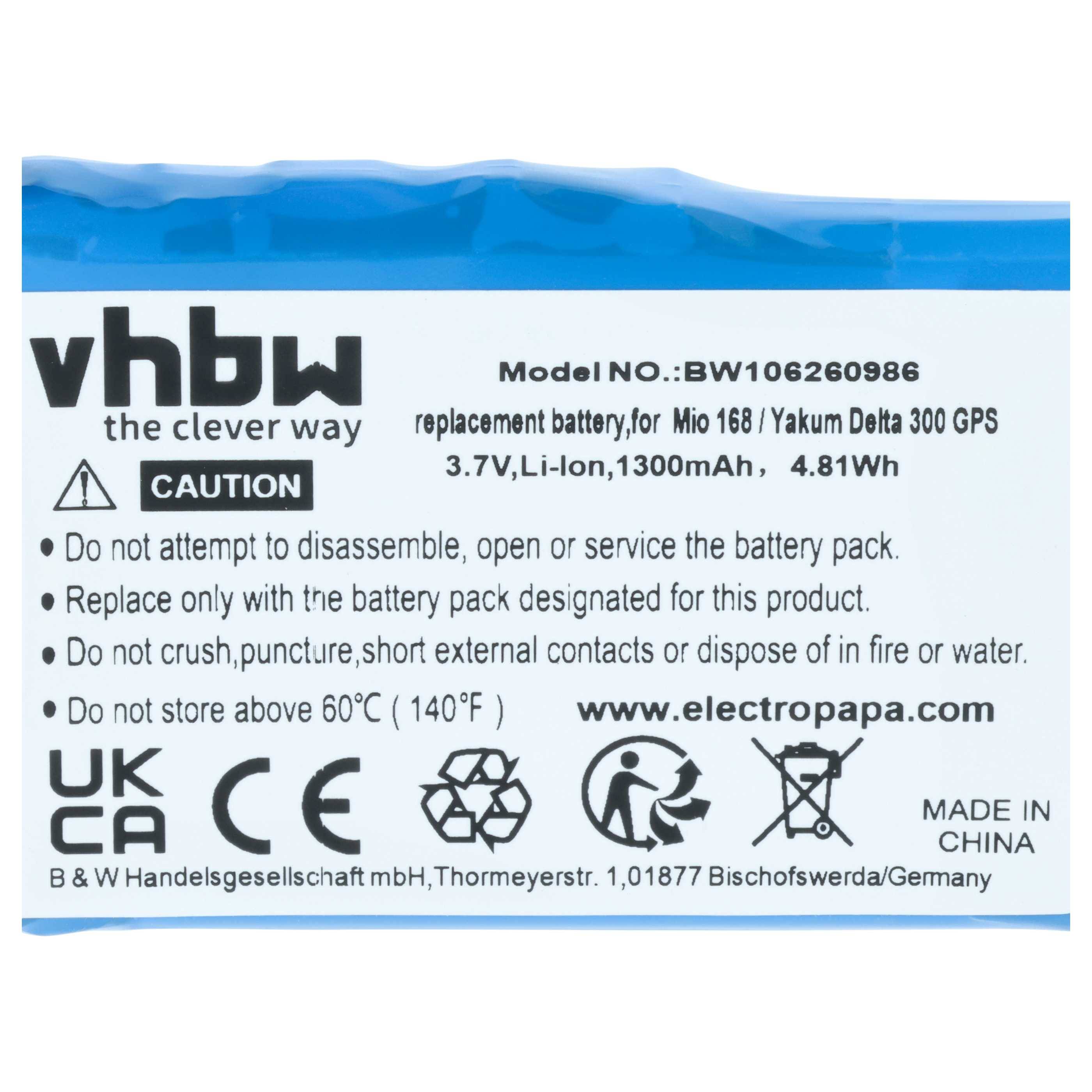 vhbw Akku kompatibel mit Aldi Medion MDPPC 150, MD95900, MD96800, MD95000 GPS Navigation Navi (1300 mAh, 3,7 V, Li-Ion)