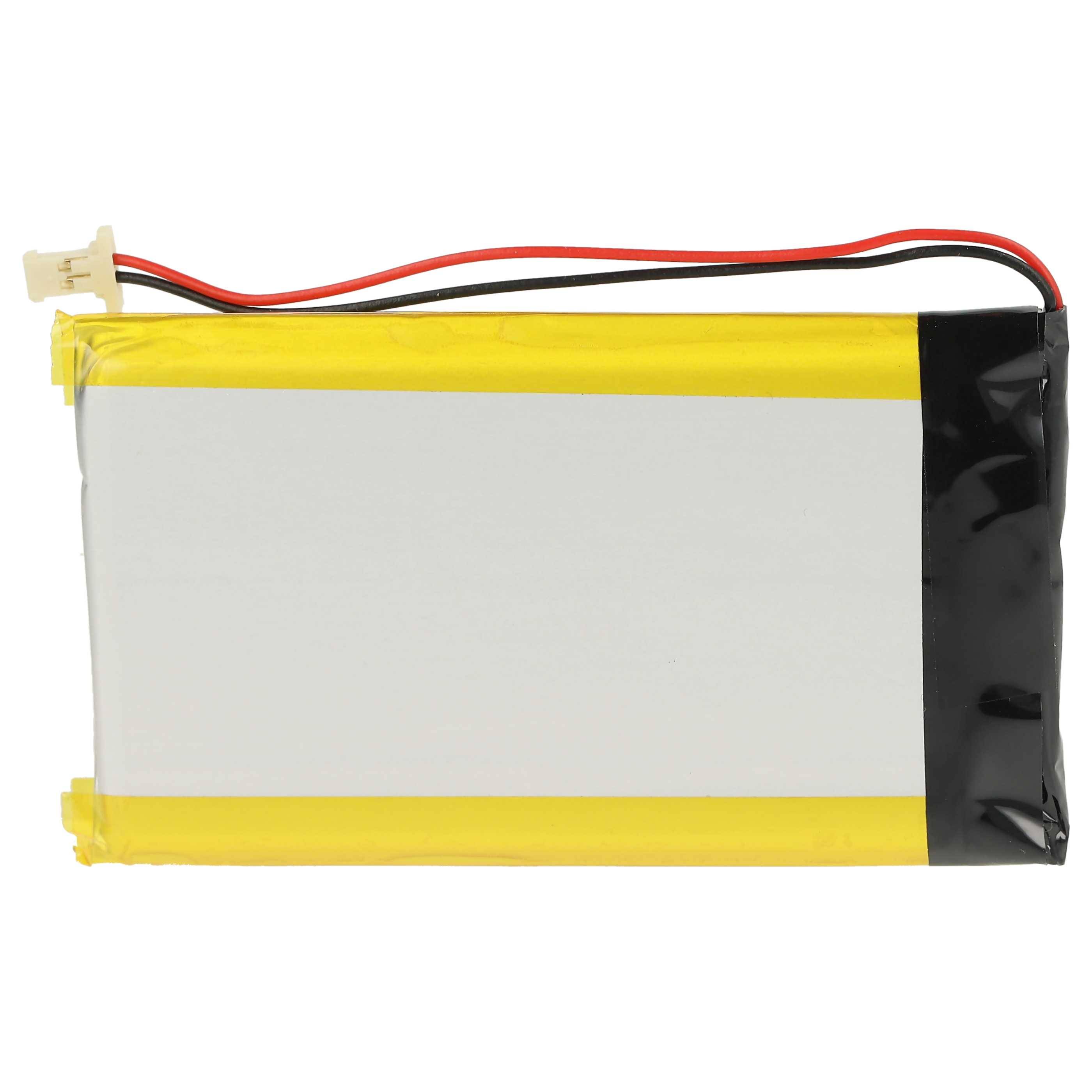 Eine rechteckige Batterie mit gelbem und schwarzem Klebeband und roten und schwarzen Drähten, die von oben herausführen, die in elektronischen Geräten verwendet wird.