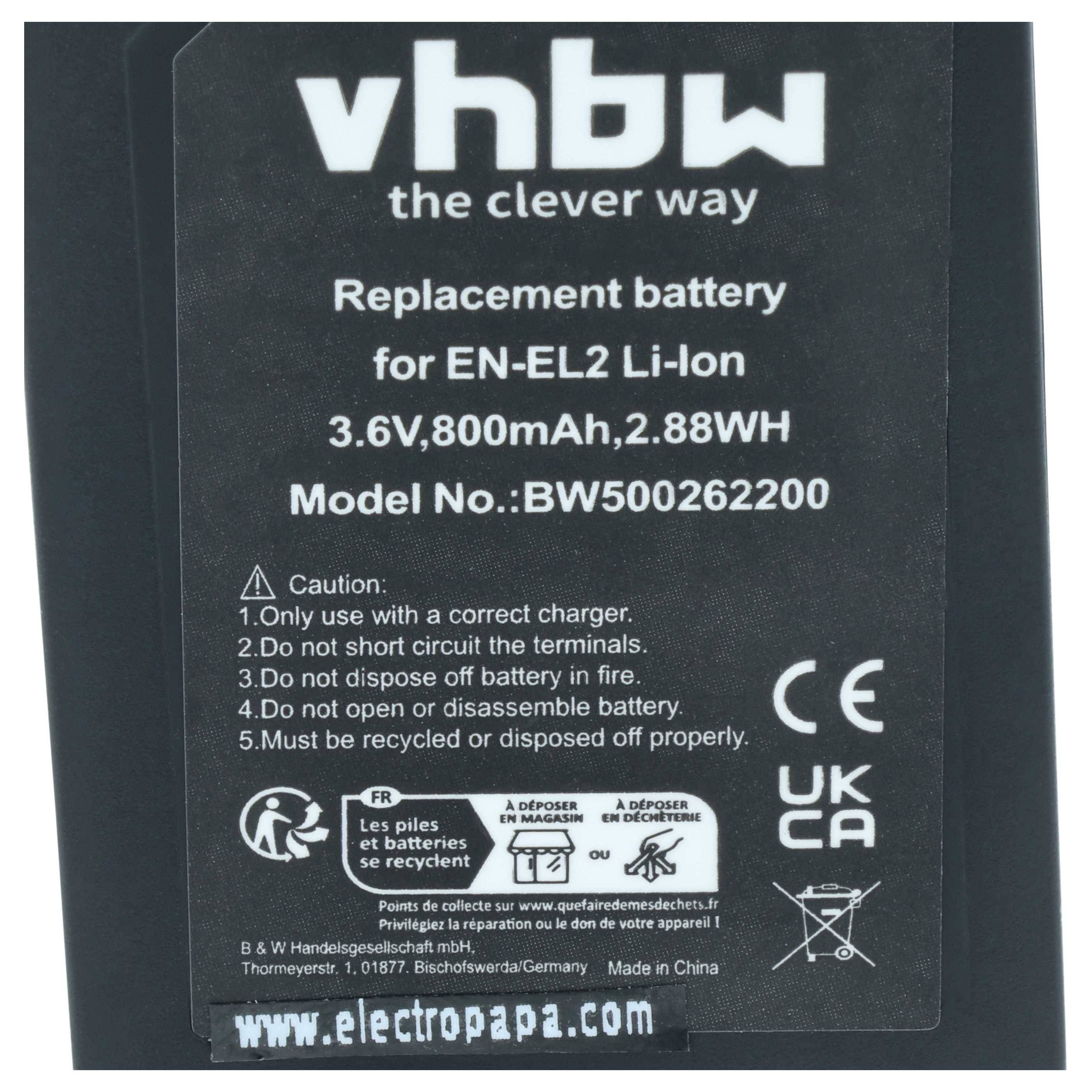 vhbw 3x Akku kompatibel mit Nikon Coolpix 3500, 2500, SQ Kamera (800 mAh, 3,6 V, Li-Ion)