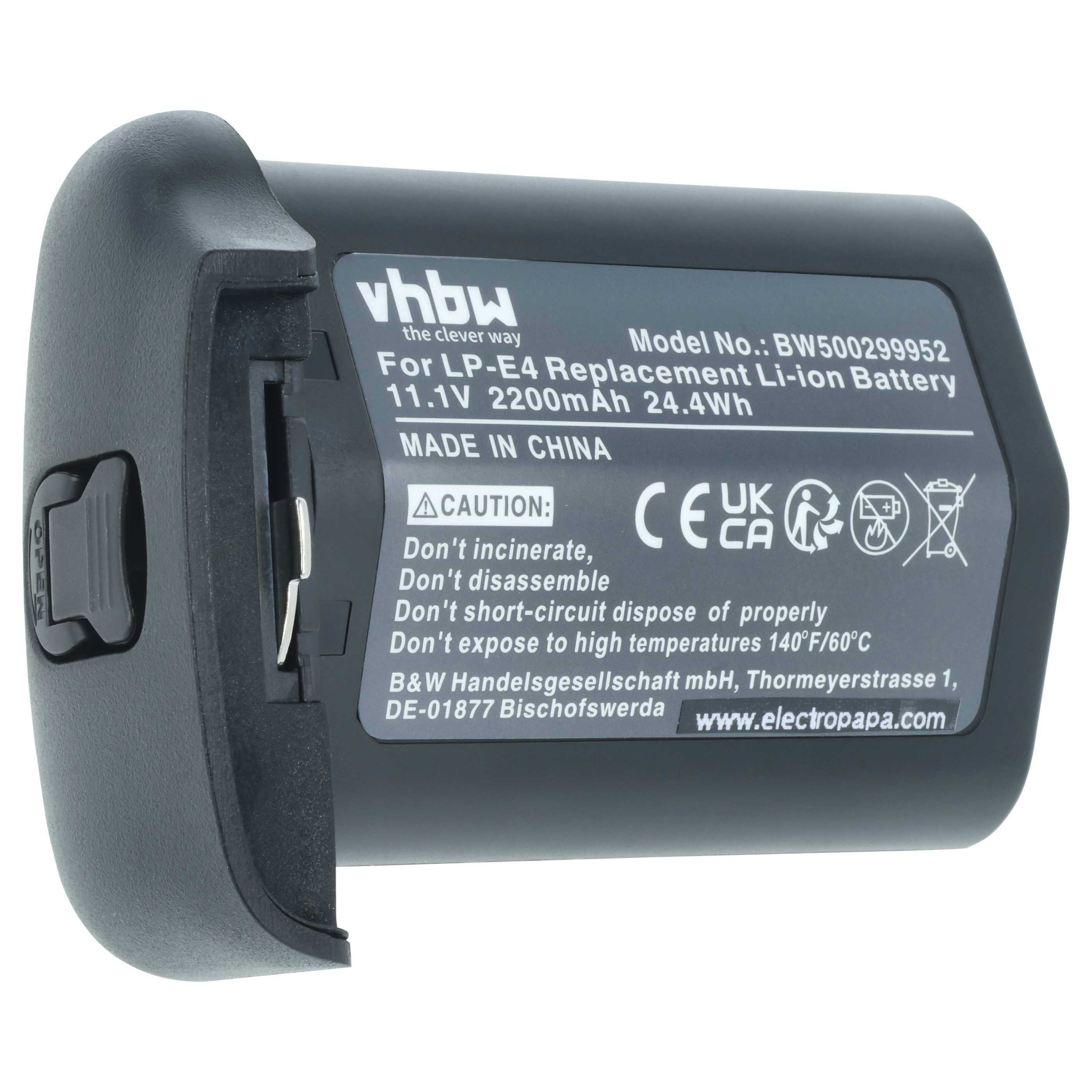 vhbw LP-E4 Ersatz-Li-Ion-Akku, 11,1V 2200mAh, 24,4Wh, Modell-Nr.: BW50299952, Hergestellt in China