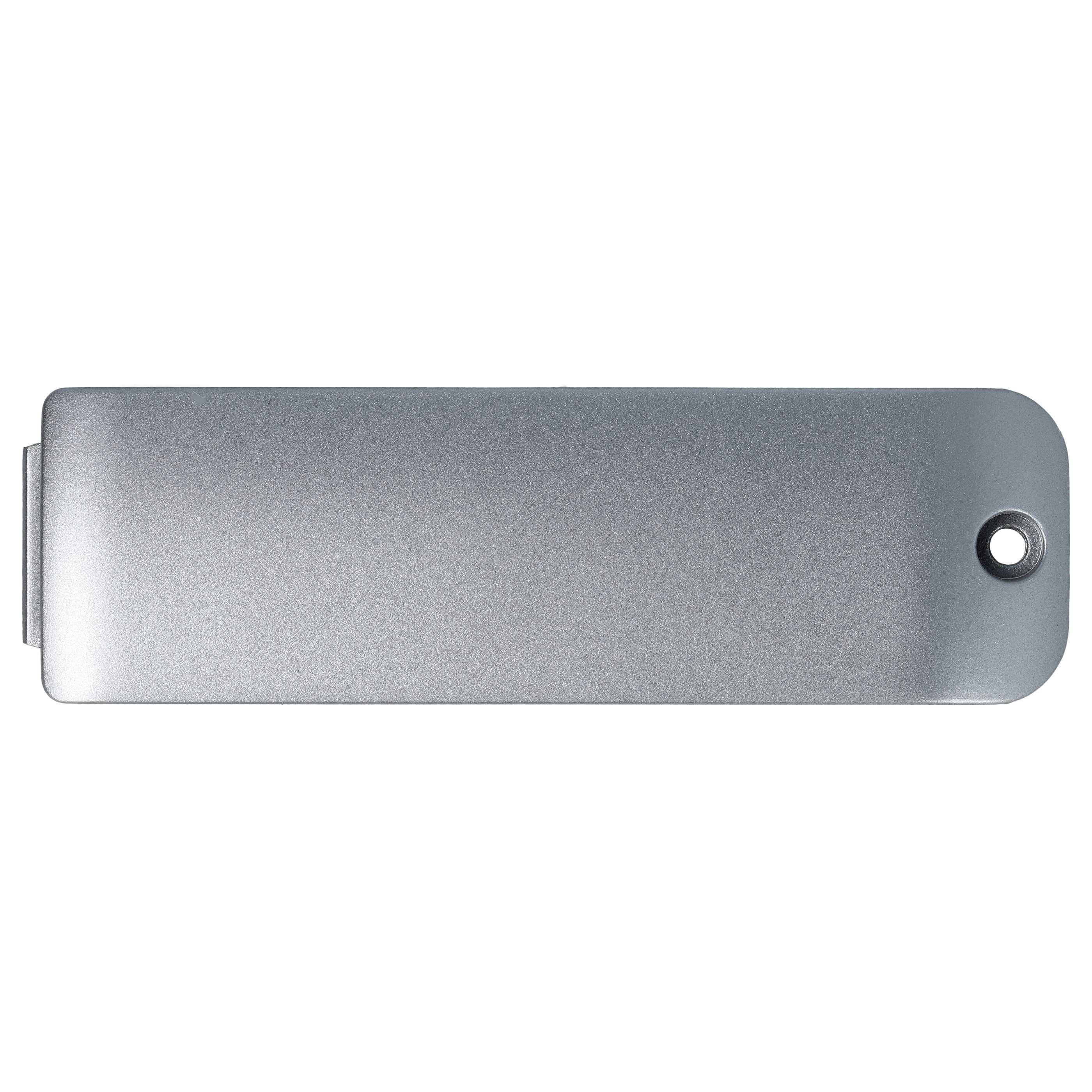 Ein metallisches, rechteckiges USB-Speicherstick mit einem kleinen Loch an einem Ende.