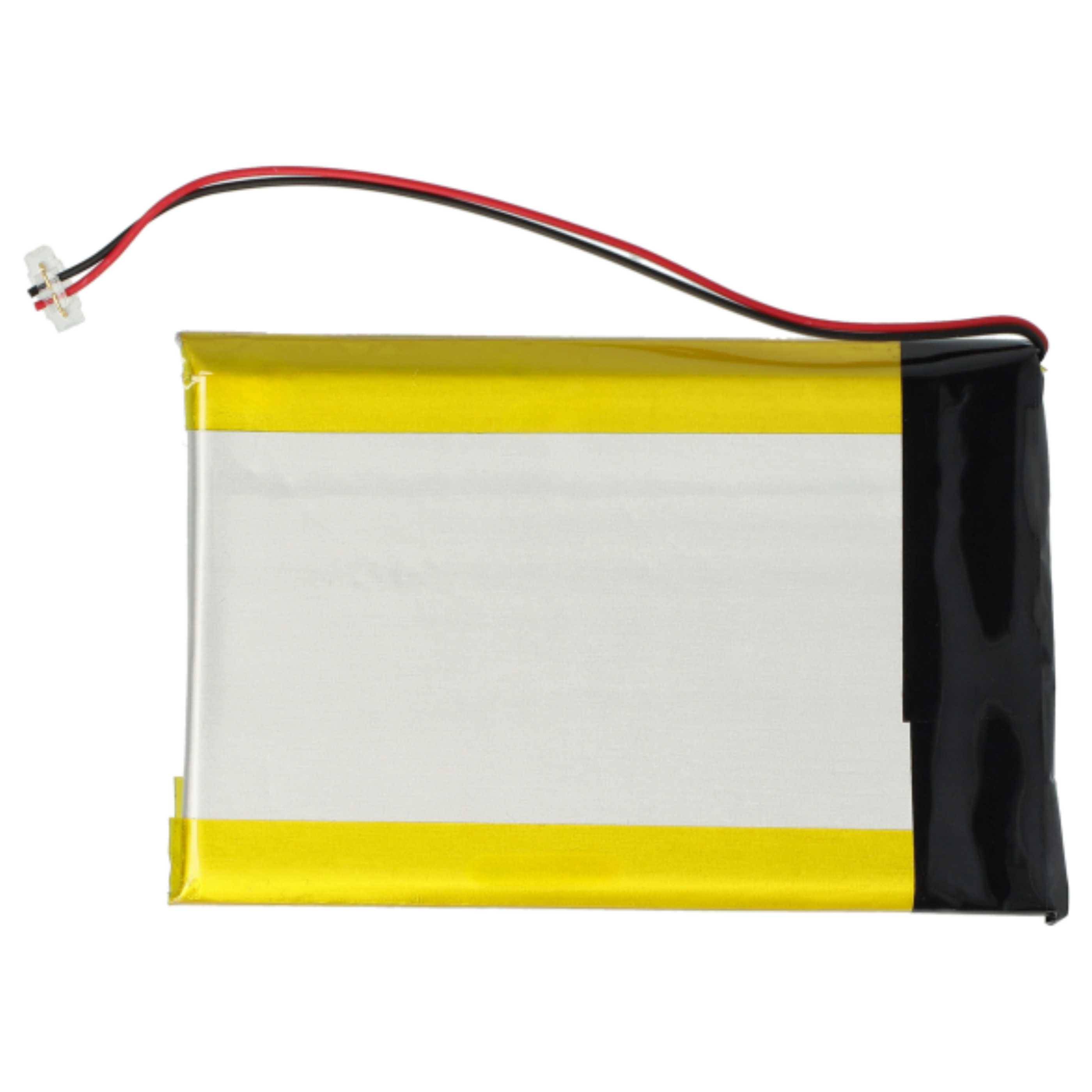 Eine flache, rechteckige Lithium-Polymer-Batterie mit gelb-schwarzem Klebeband und roten und schwarzen Kabeln, die darauf hindeuten, dass sie zur Verbindung bereit ist.