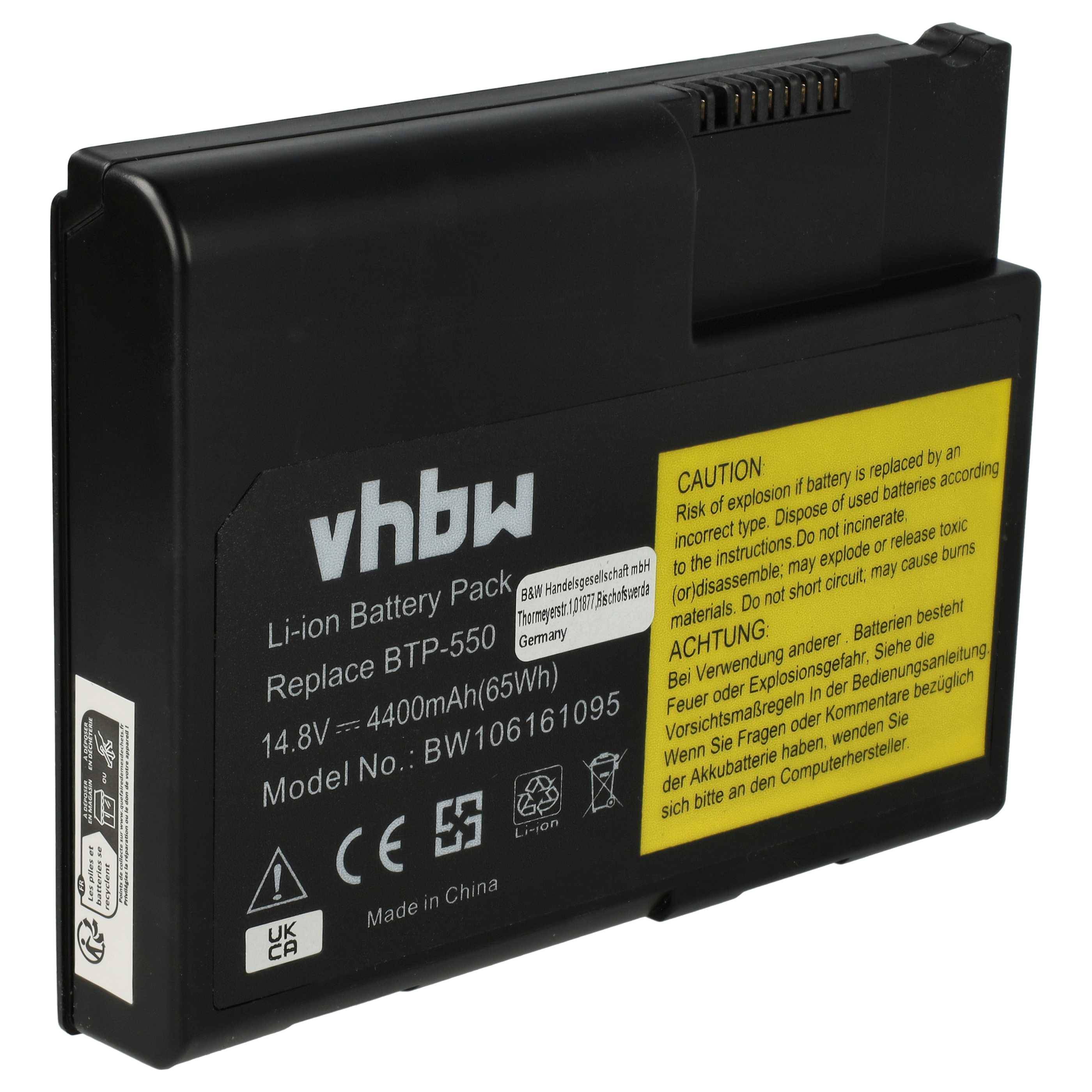 vhbw Akku Ersatz für MCY23, BTP-30N3L, BTP-550, BTP-550P, HBT.0186.001, HBT.186.002 für Notebook (4400 mAh, 14,8 V, Li-Ion)