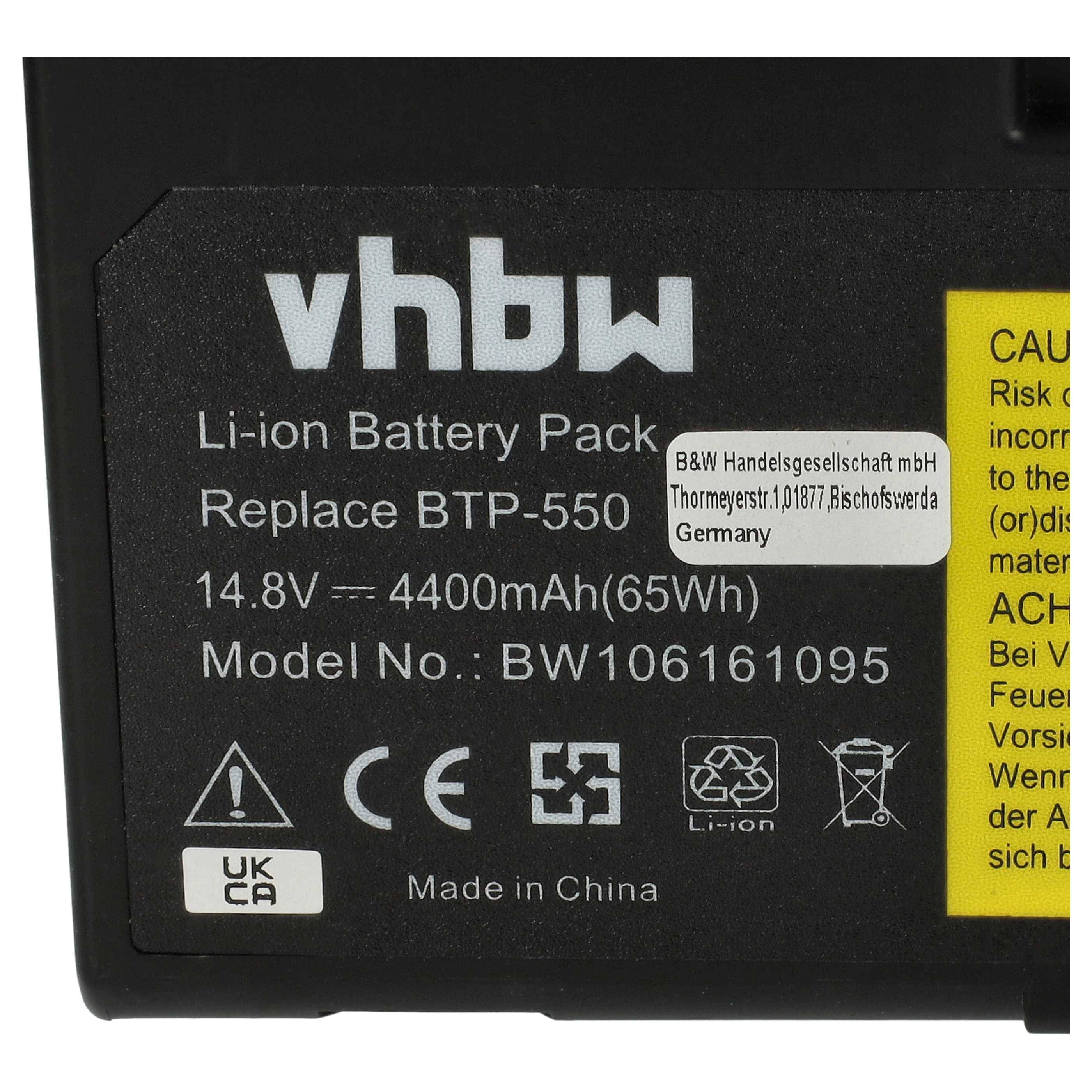vhbw Li-Ion-Akku, Ersatz für BTP-550, 14,8V, 4400mAh (65Wh), Modellnummer: BW106161095, hergestellt in China.