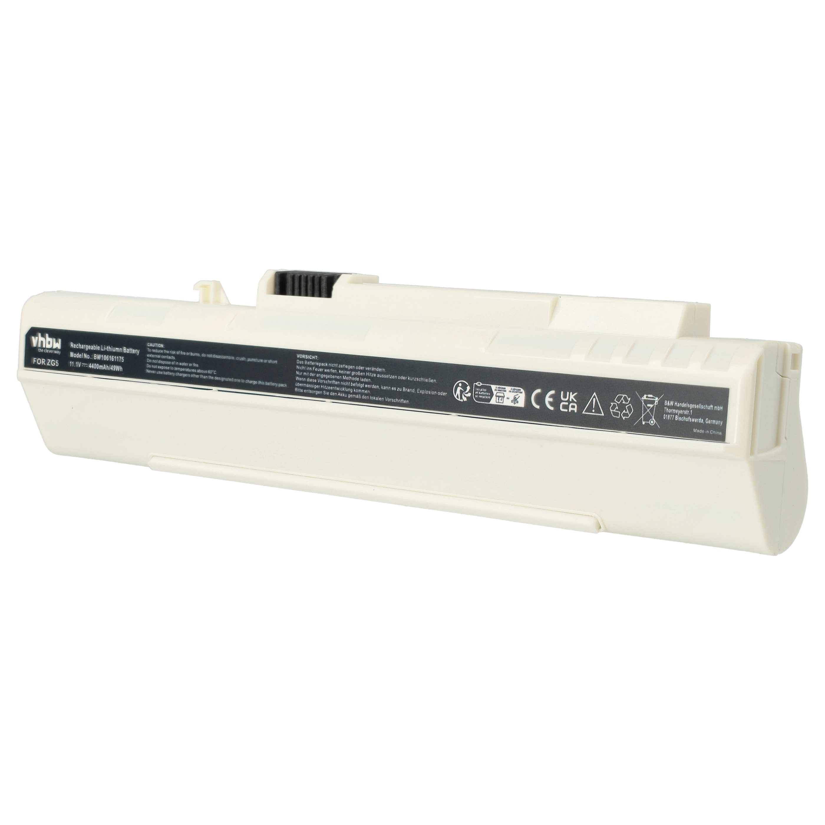 vhbw Akku kompatibel mit Gateway LT2044u, LT2041u, LT2022u Notebook (4400 mAh, 11,1 V, Li-Ion) - Farbe: weiß