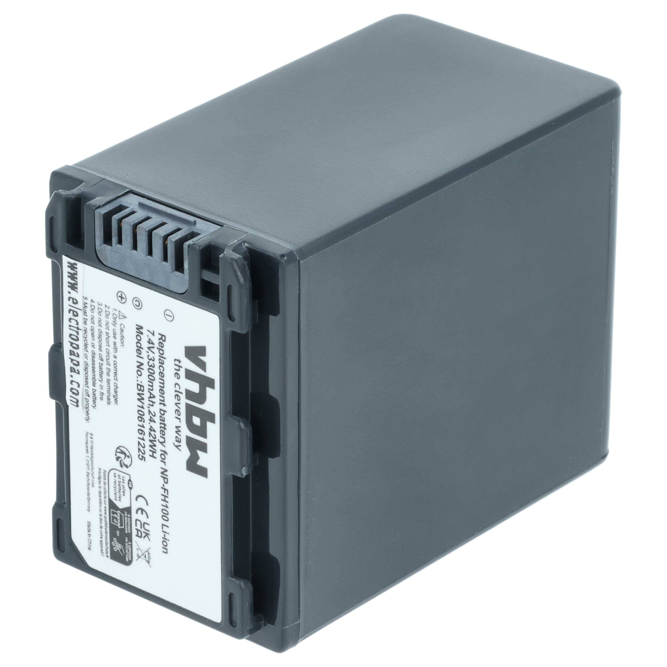 vhbw Akku kompatibel mit Sony DCR-SR55(E), DCR-SR52(E), DCR-SR57 Videokamera Camcorder (3300 mAh, 7,4 V, Li-Ion) + Infochip