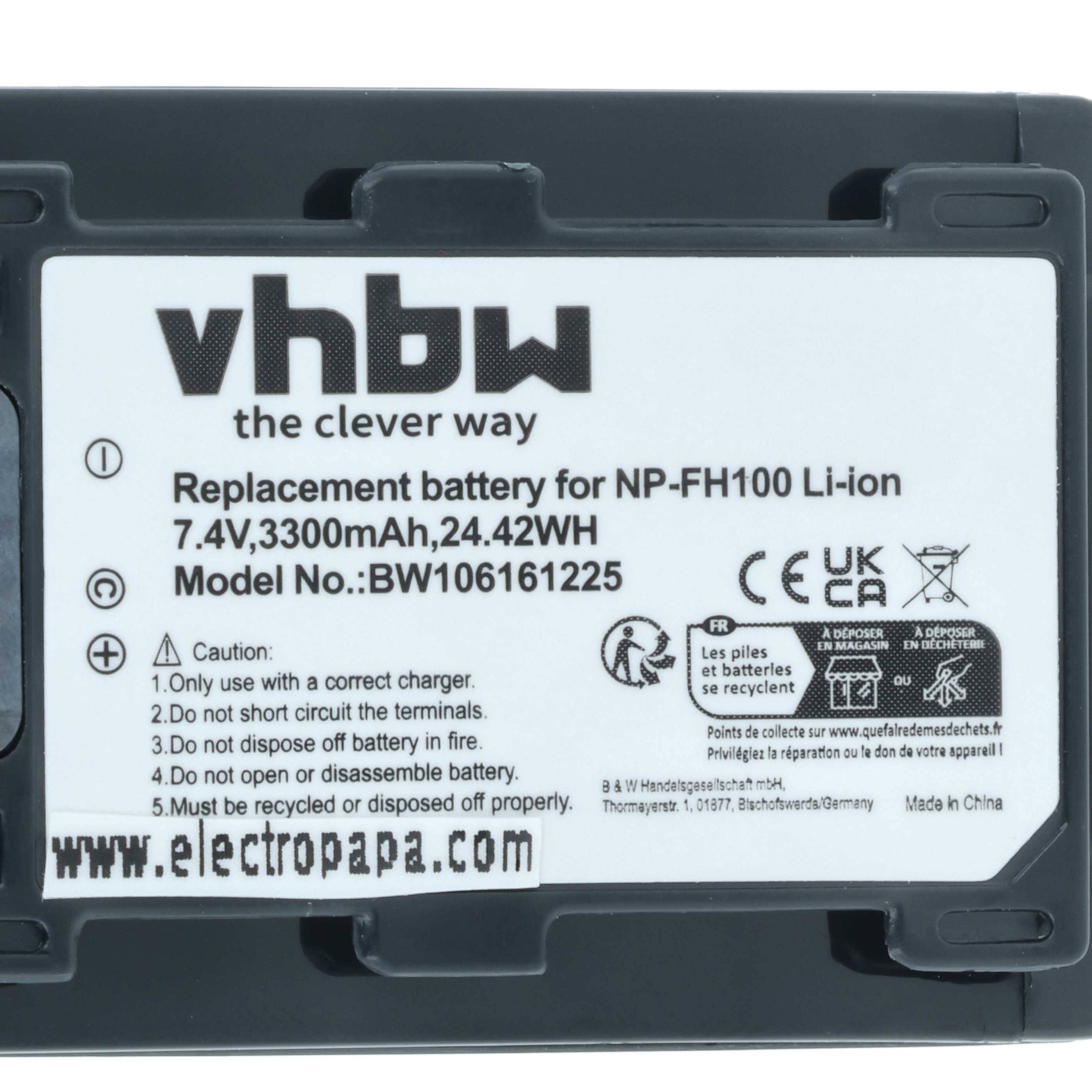 vhbw Akku kompatibel mit Sony DCR-DVD310(E), DCR-DVD306(E), DCR-DVD406(E) Videokamera Camcorder (3300 mAh, 7,4 V, Li-Ion) + Infochip