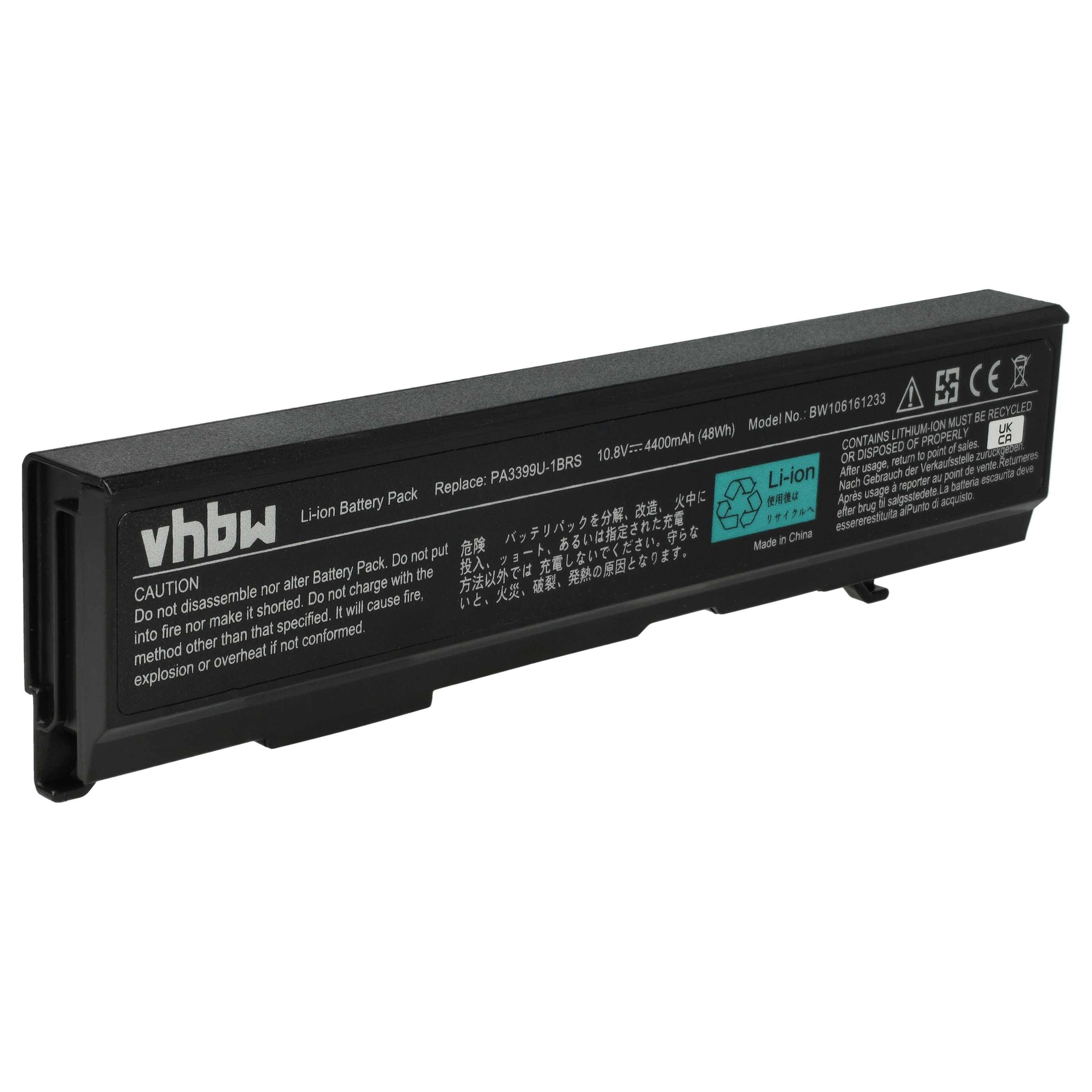 vhbw Akku Ersatz für Toshiba PABAS057, PA3478U-1BRS, PABAS077, PABAS076 für Notebook (4400 mAh, 10,8 V, Li-Ion)