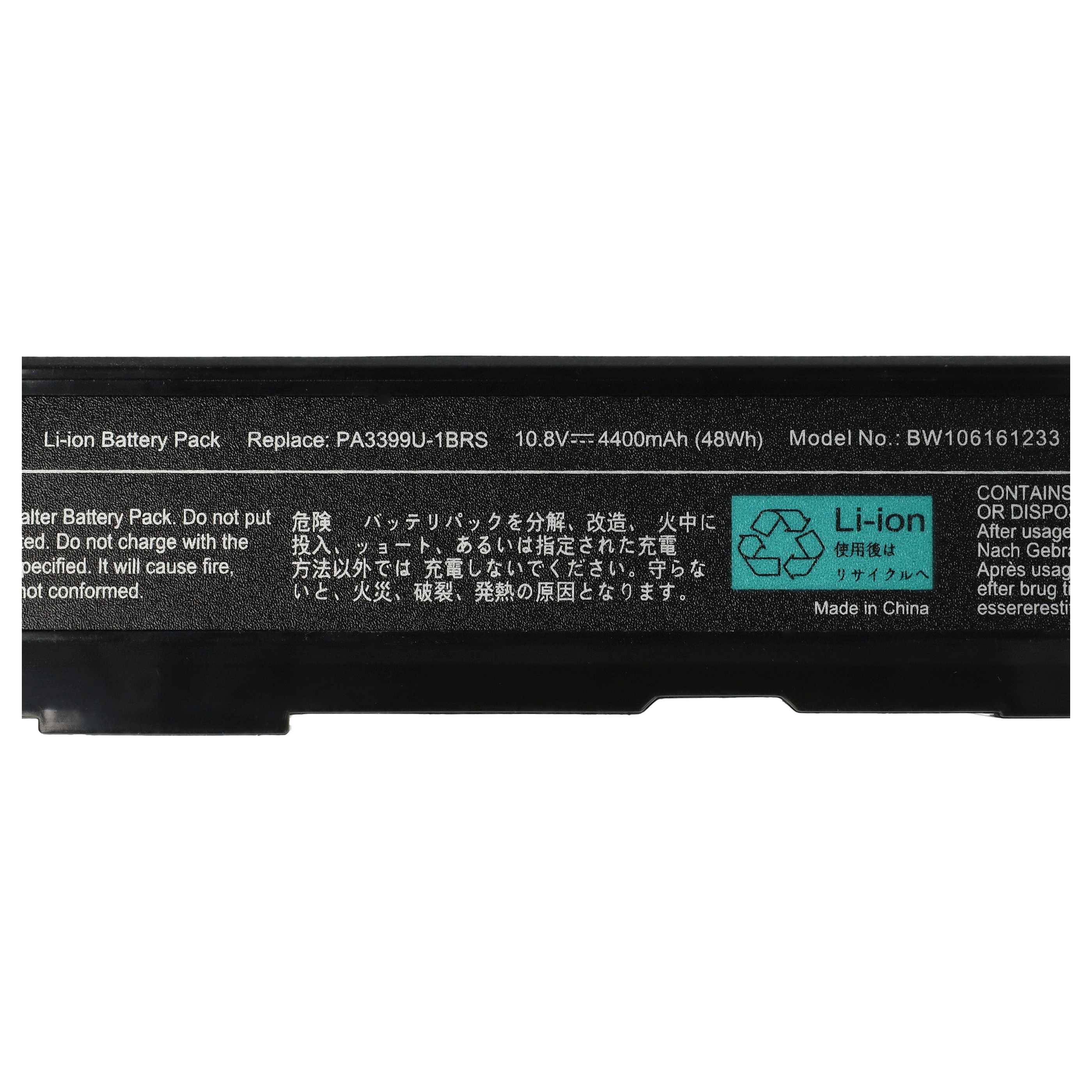 vhbw Akku Ersatz für Toshiba PABAS057, PA3478U-1BRS, PABAS077, PABAS076 für Notebook (4400 mAh, 10,8 V, Li-Ion)