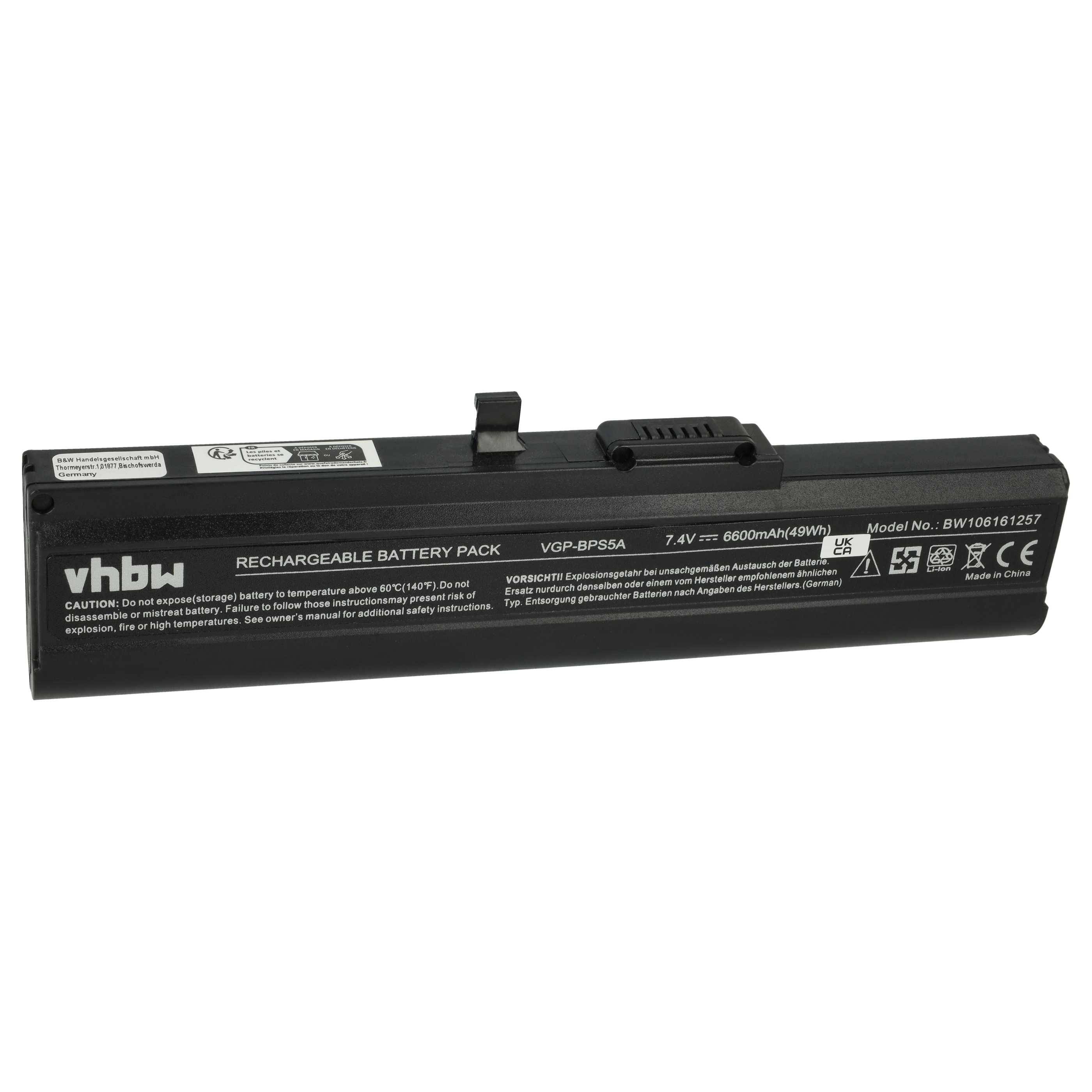 vhbw Akku kompatibel mit Sony Vaio VGN-TX57GN/B, VGN-TX57GN/T, VGN-TX58CN, VGN-TX5MN/W, VGN-TX5VN/L Notebook (6600mAh, 7,4V, Li-Ion)