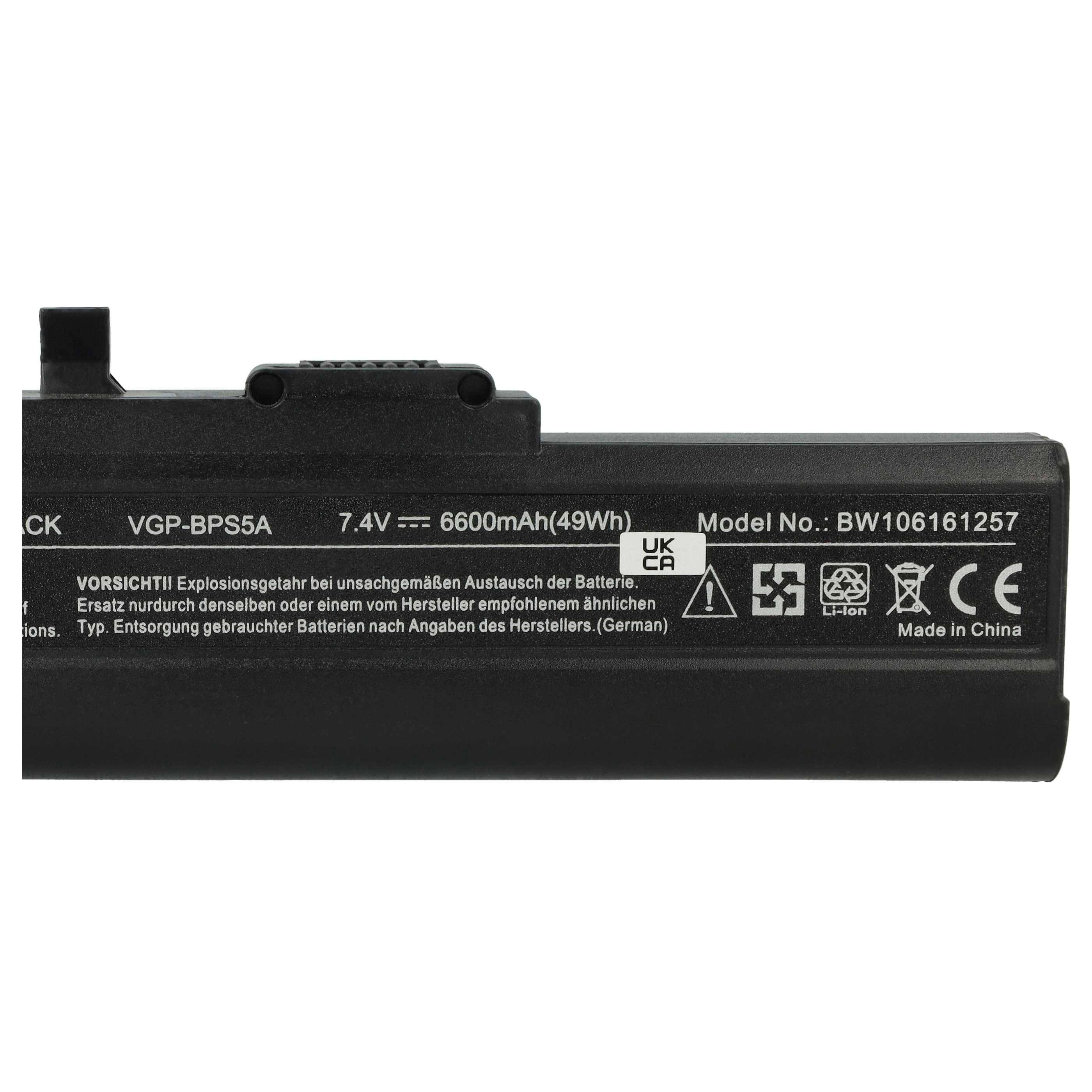 vhbw Akku kompatibel mit Sony Vaio VGN-TX16GP/W, VGN-TX16C/W, VGN-TX16C, VGN-TX15C/W, VGN-16GP/W Notebook (6600 mAh, 7,4 V, Li-Ion)