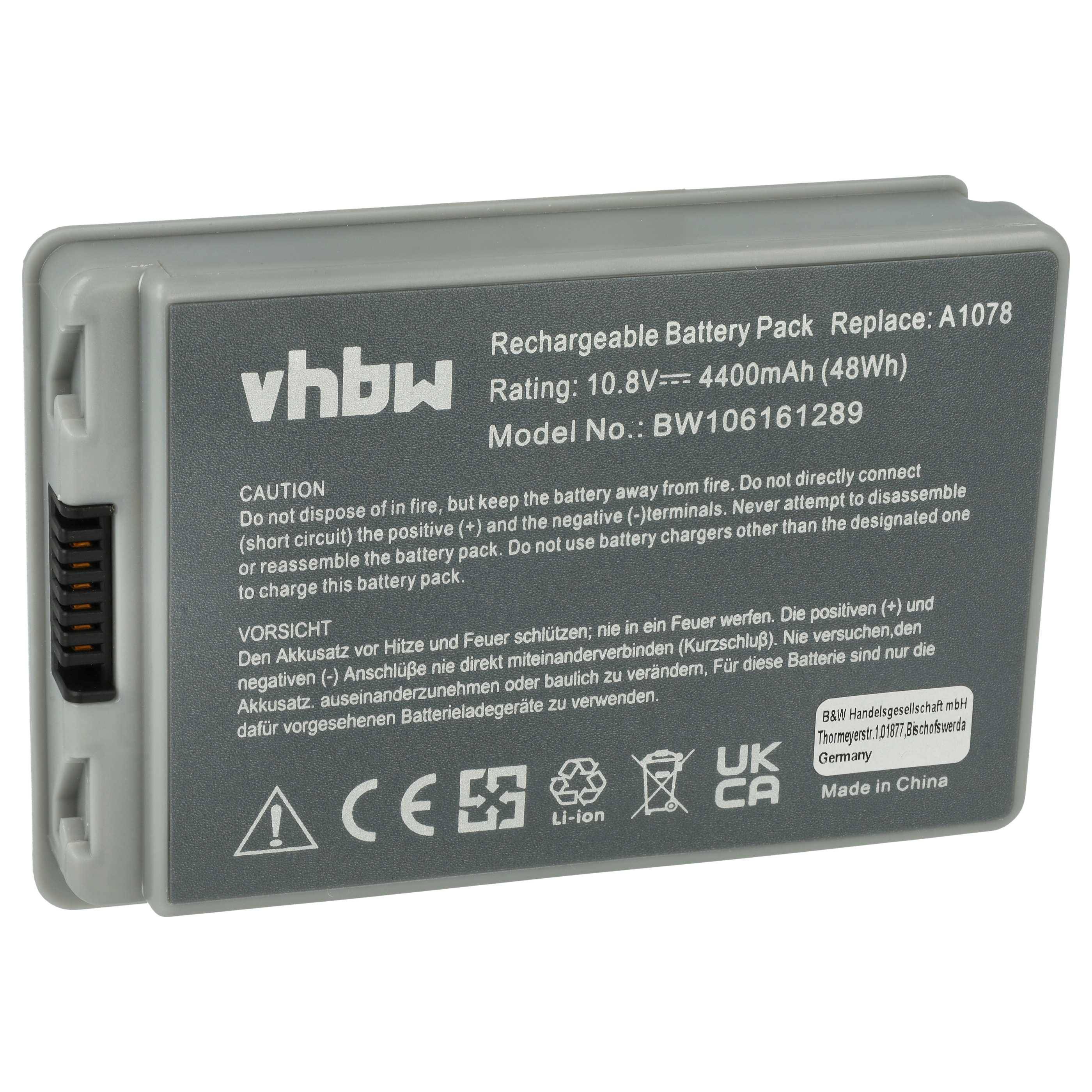 vhbw Akku kompatibel mit Apple PowerBook G4 15 M9422, G4 15 M9421LL/A, G4 15 M9421, G4 15 M8981J/A Notebook (4400 mAh, 10,8 V, Li-Ion)