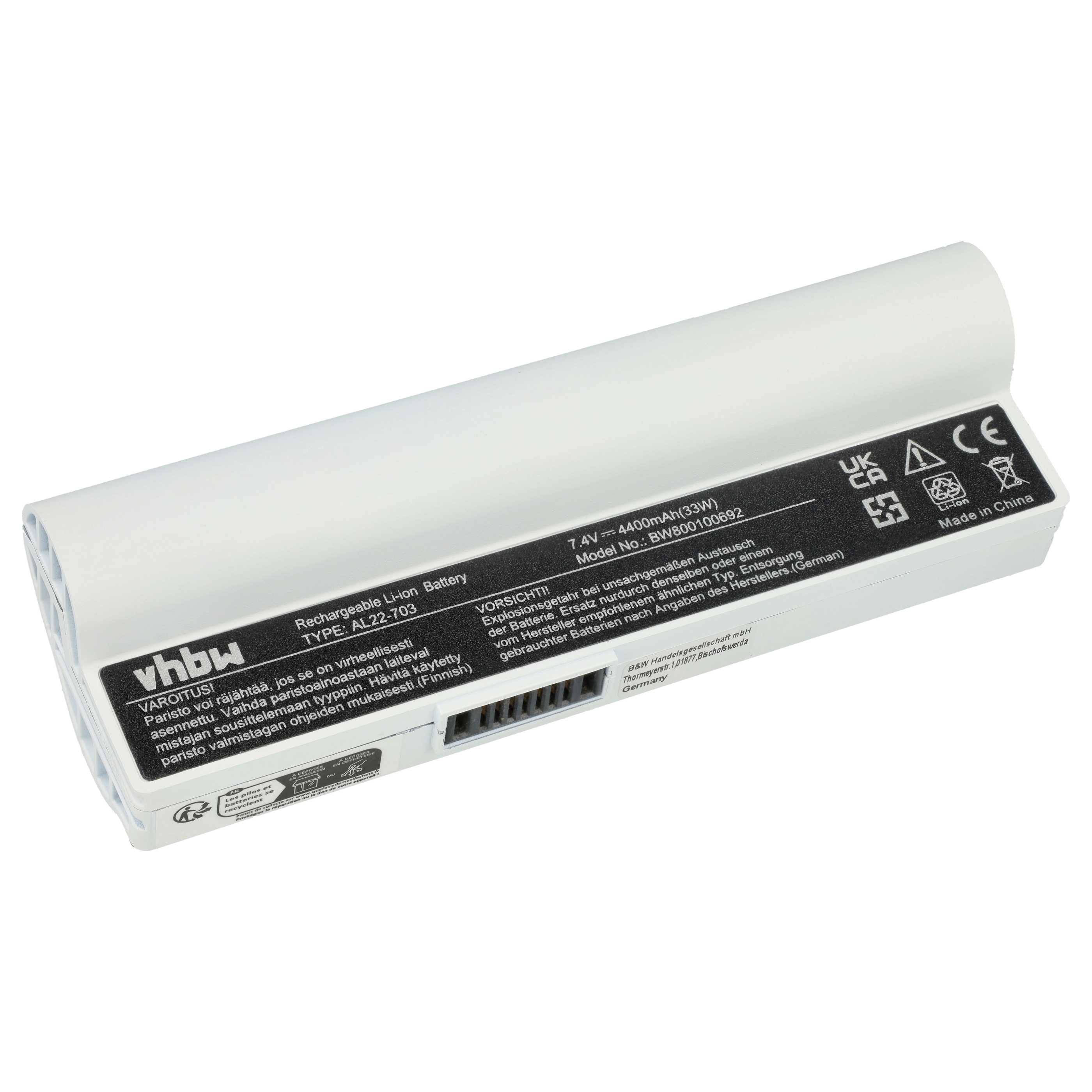 vhbw Akku kompatibel mit Asus EEE 900a, 900ha, 900hd Notebook (4400 mAh, 7,4 V, Li-Ion)