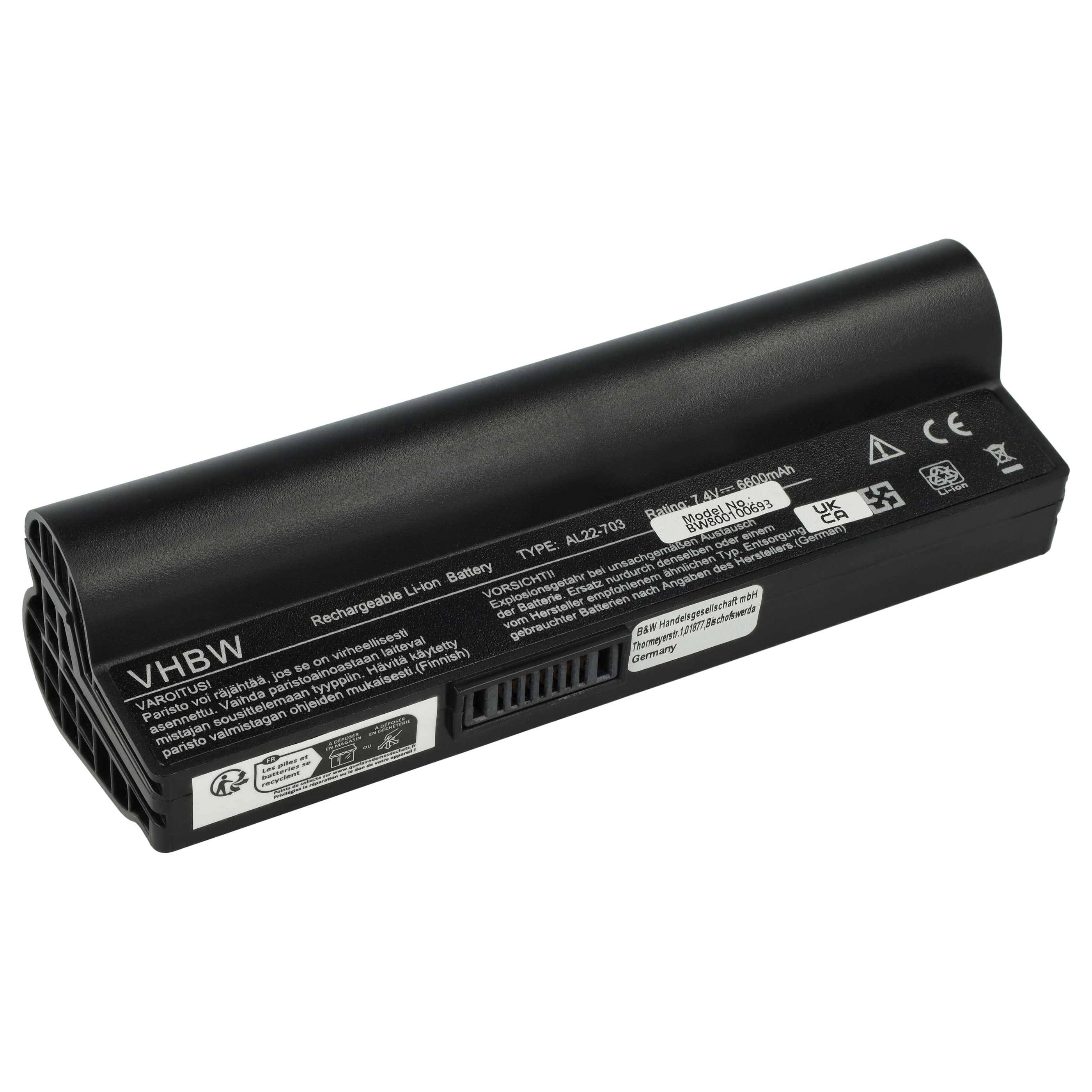 Eine schwarze aufladbare Lithium-Ionen-Laptop-Batterie mit dem Etikett „VHBW