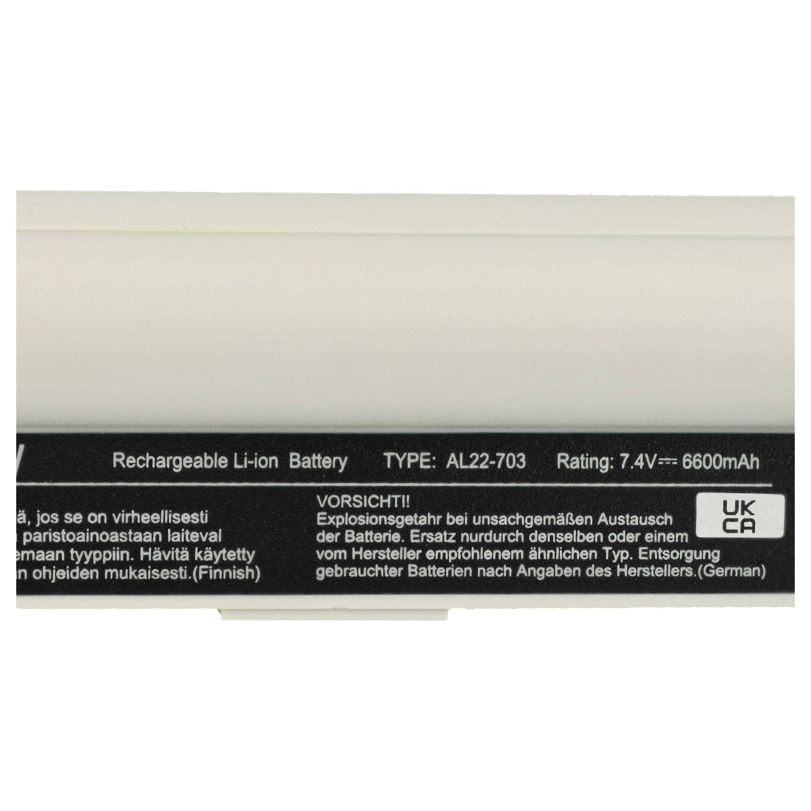 vhbw 1x Akku Ersatz für Asus AL22-703 für Notebook (6600 mAh, 7,4 V, Li-Ion)