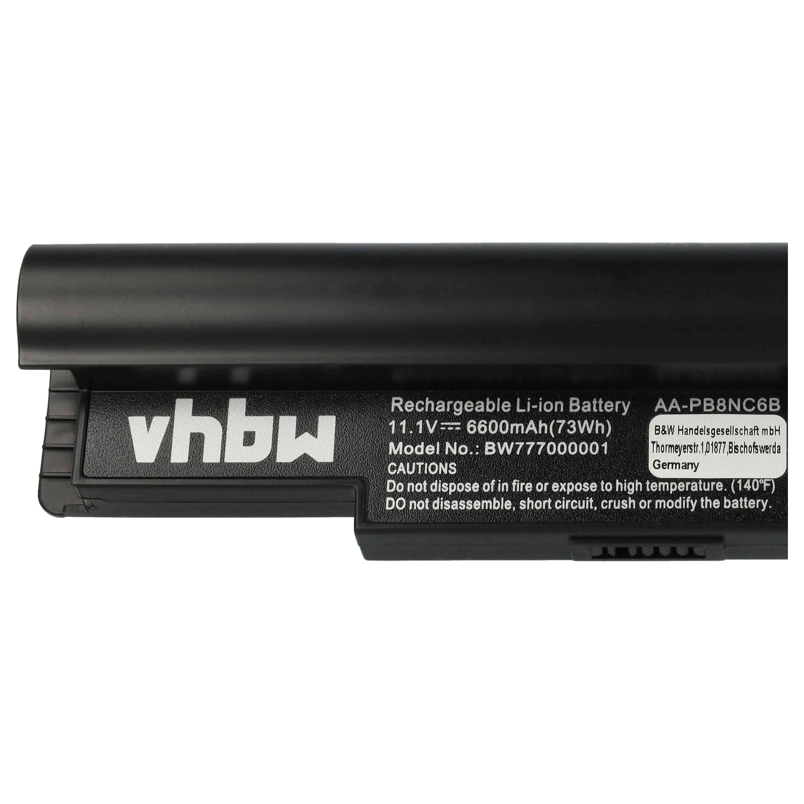 vhbw Akku Ersatz für Samsung AA-PB8NC6M, AA-PB8NC8B, AA-PL8NC6W, BA43-00189A für Notebook (6600 mAh, 11,1 V, Li-Ion)
