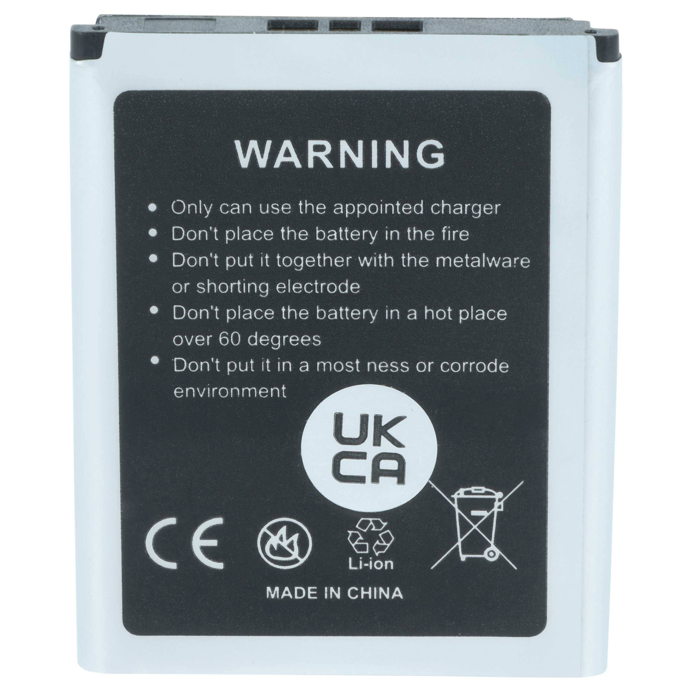 Warnung: Verwenden Sie nur den vorgesehenen Ladegerät, vermeiden Sie Feuer und heiße Orte über 60 Grad, und halten Sie Abstand von Metallwaren und korrosiven Umgebungen.