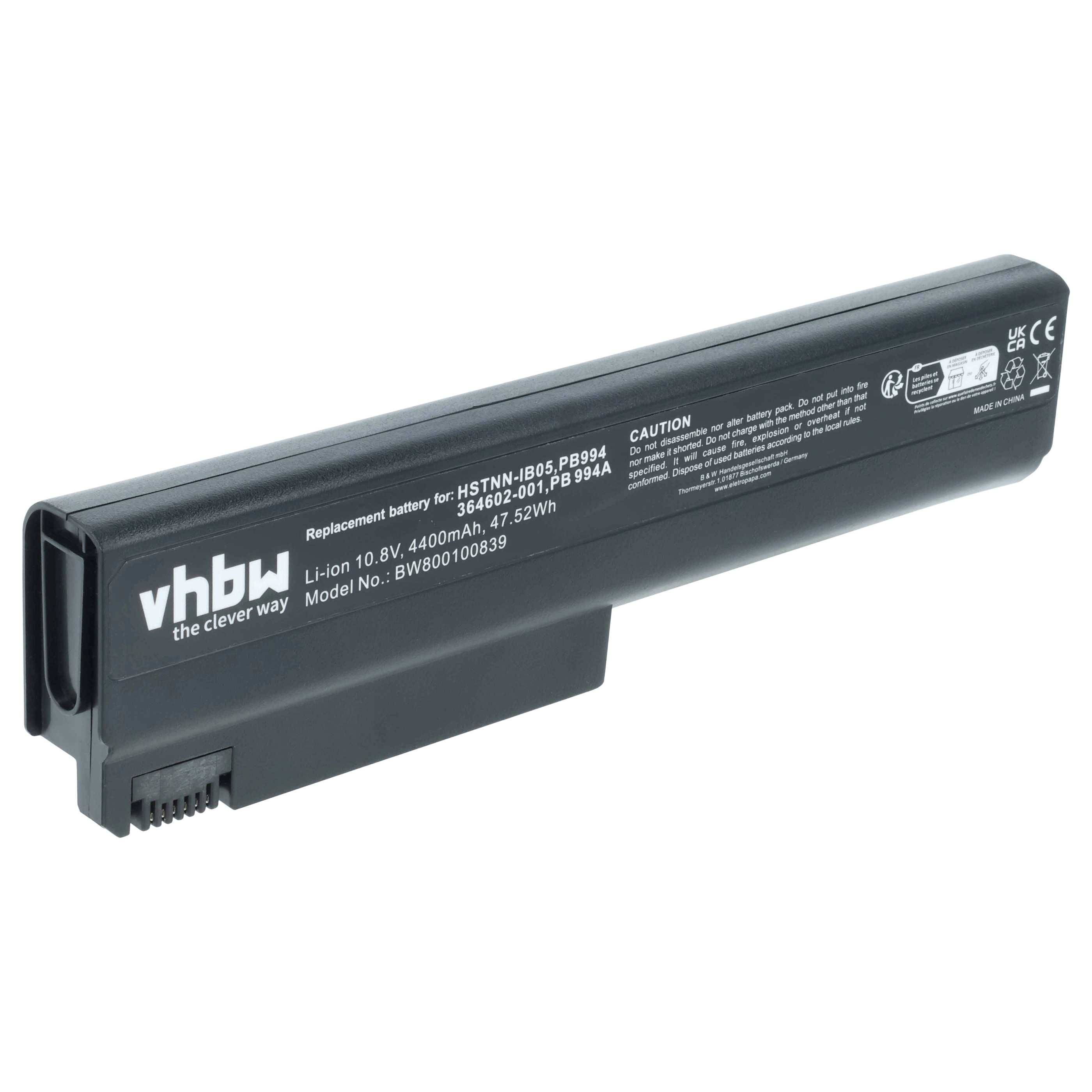 Ein Laptop-Akku mit der Bezeichnung 'vhbw', Modellnummer BW600100839, mit Spezifikationen einschließlich 10,8V und 4400mAh.