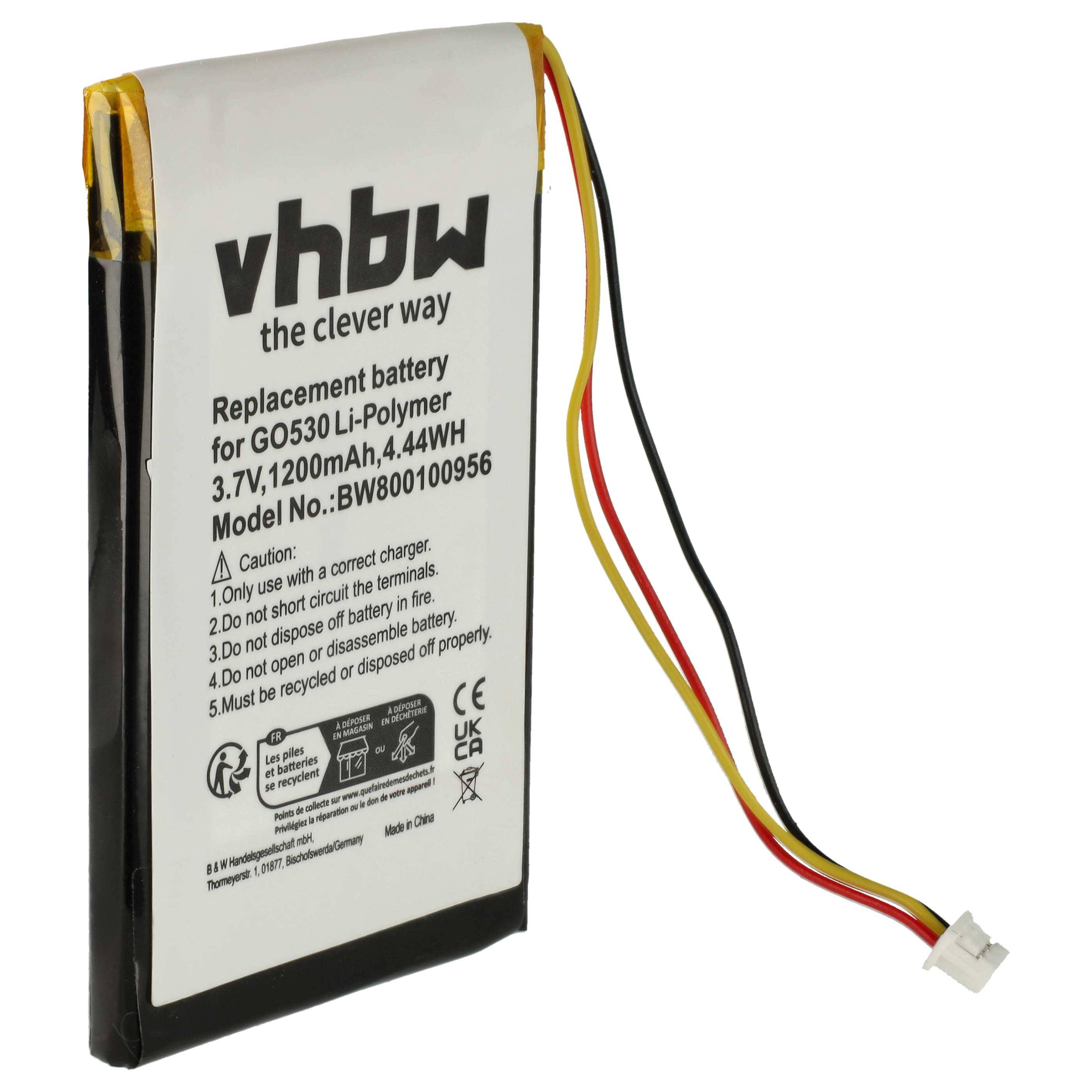 vhbw Akku kompatibel mit TomTom SatNav, 4CH5.000.00 GPS Navigation Navi (1200 mAh, 3,7 V, Li-Polymer)