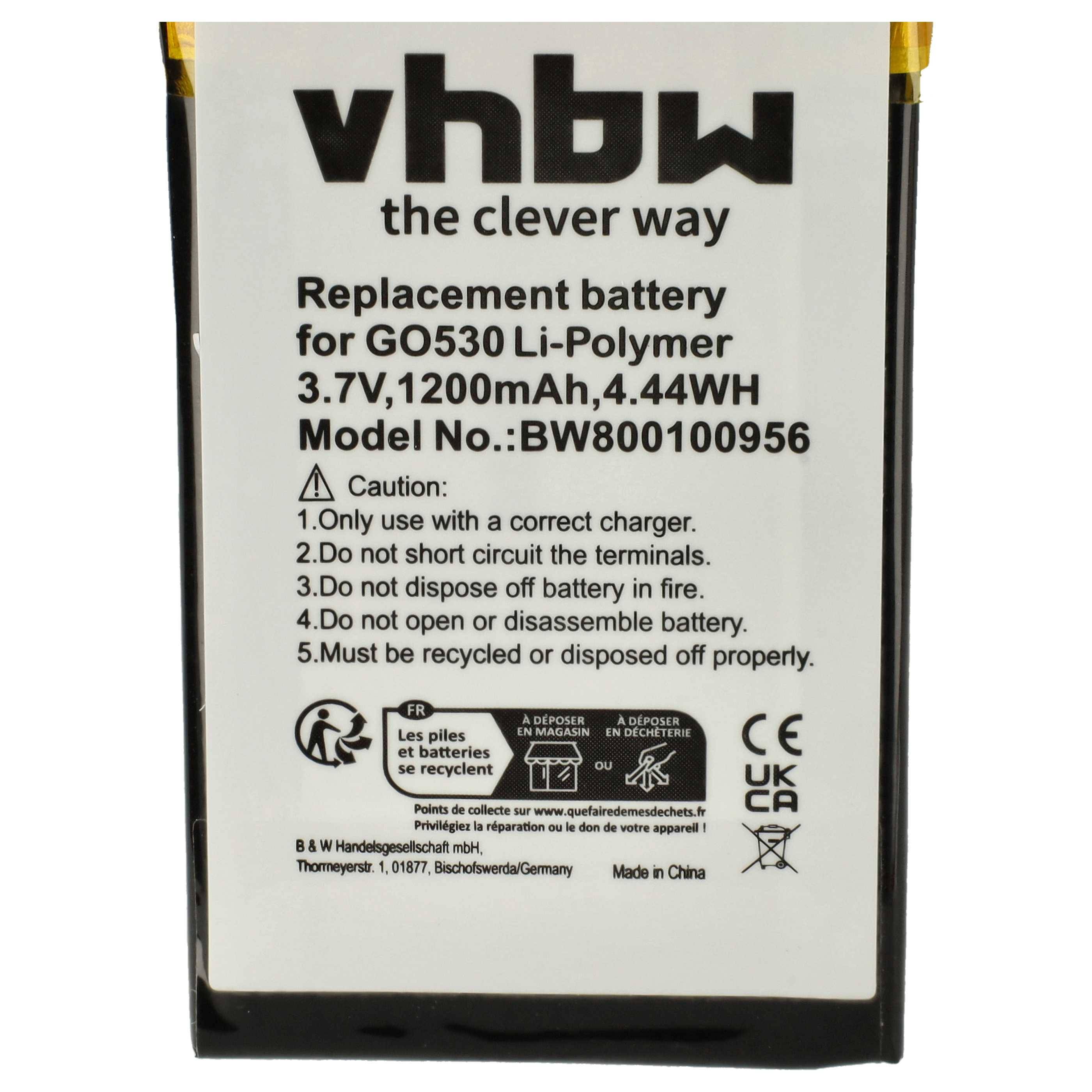 vhbw Akku kompatibel mit TomTom Go 720, 530 Live, 720 Traffic, 630, 630 Traffic, 530 GPS Navigation Navi (1200 mAh, 3,7 V, Li-Polymer)