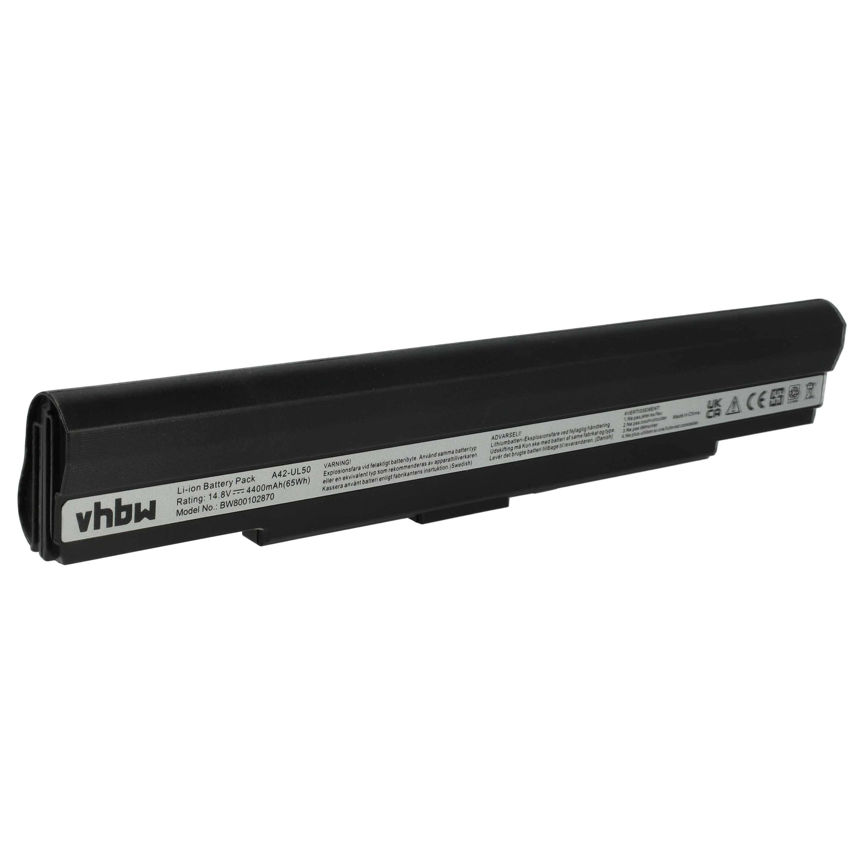 vhbw Akku kompatibel mit Asus UL50Vg-A2, UL50Vg, UL50VS-A1B, UL50, UL50AG-A2, UL30Vt, UL50Ag-A3B Notebook (4400 mAh, 14,8 V, Li-Ion)