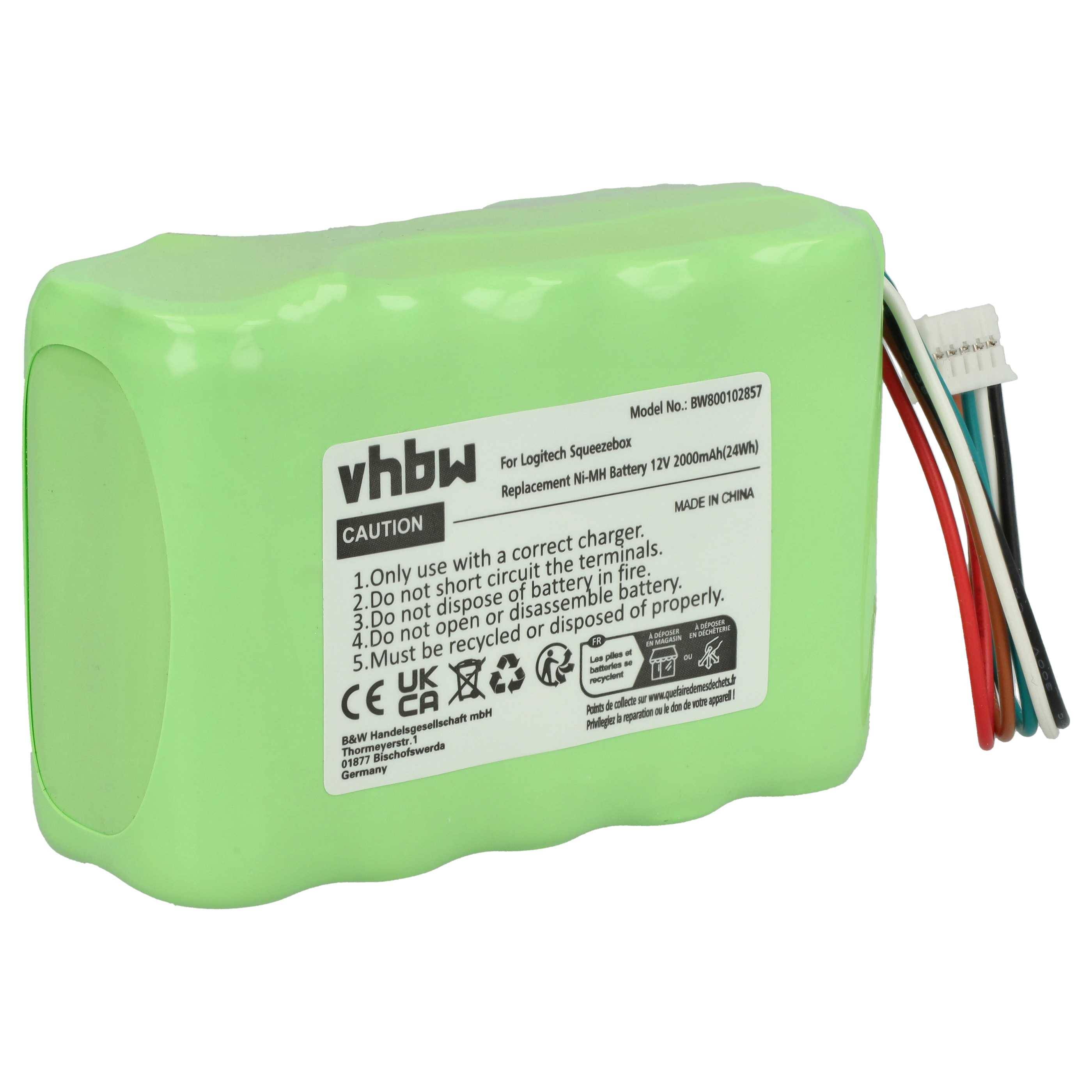 Eine grüne wiederaufladbare Batterie mit mehreren Drähten, gekennzeichnet mit „Replacement NiMH Battery 12V 2000mAh
