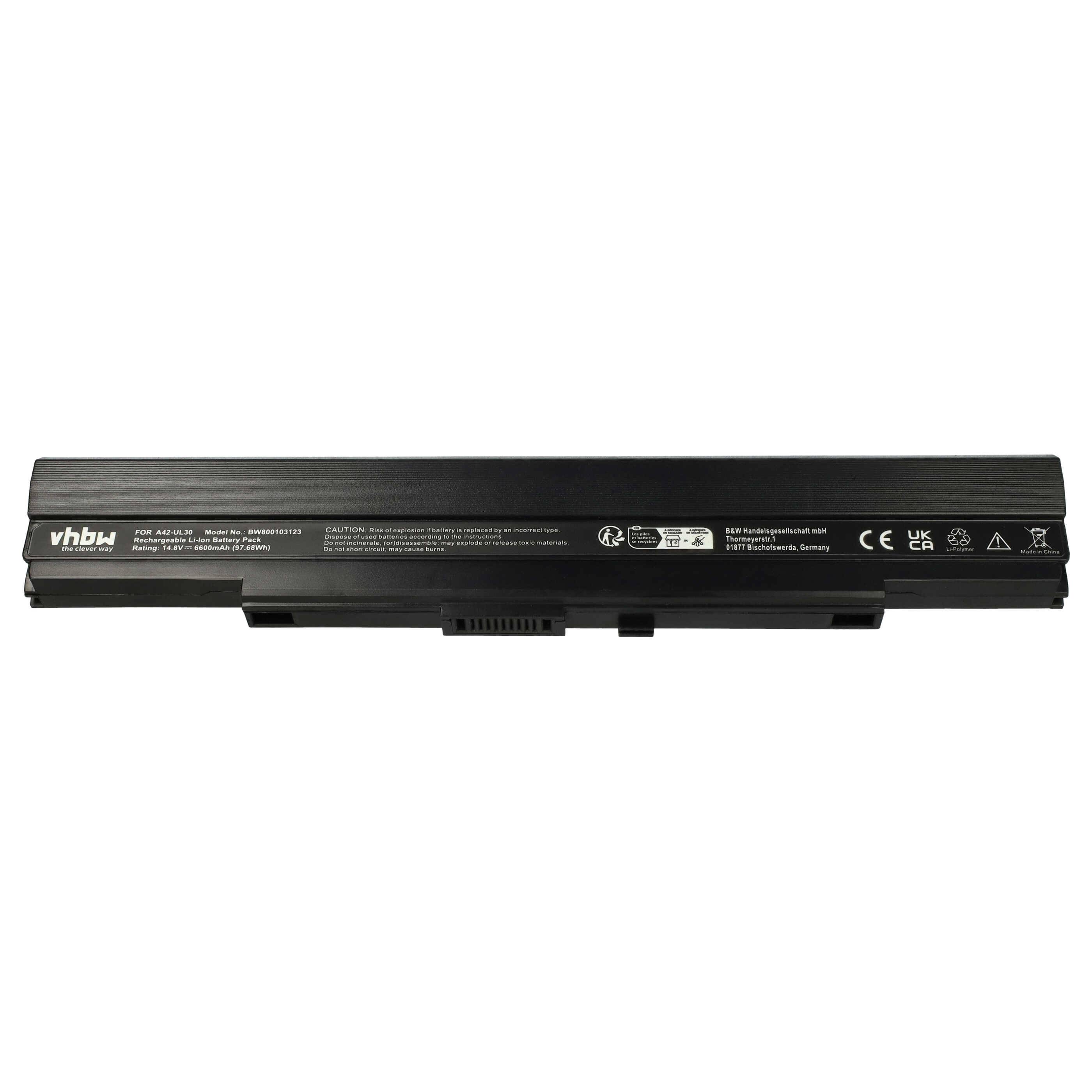vhbw Akku kompatibel mit Asus UL50Vg-A2, UL50Vg, UL50VS-A1B, UL50, UL50AG-A2, UL30Vt, UL50Ag-A3B Notebook (6600 mAh, 14,8 V, Li-Ion)