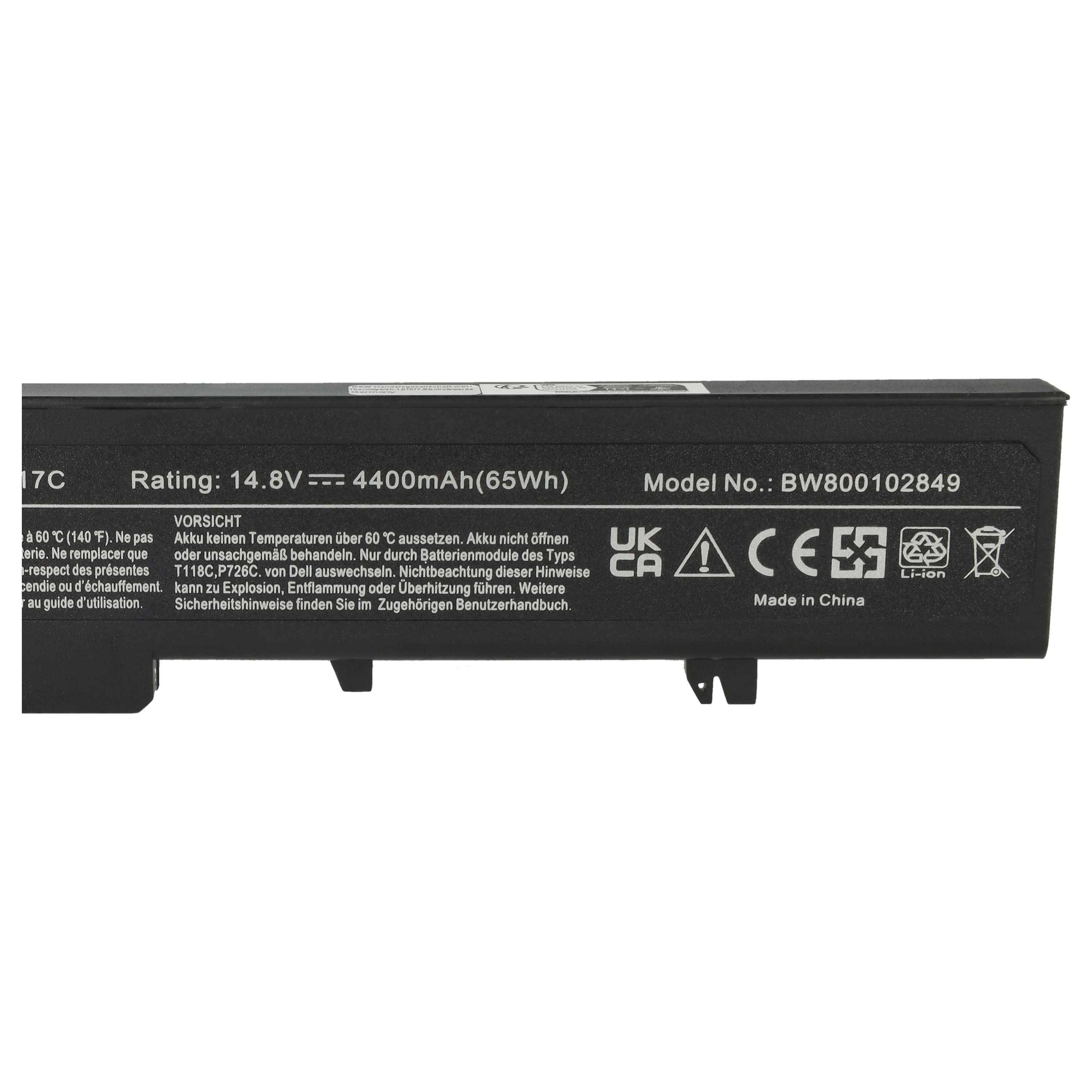 vhbw Akku kompatibel mit Dell Vostro 1710, 1720 Notebook (4400 mAh, 14,8 V, Li-Ion)