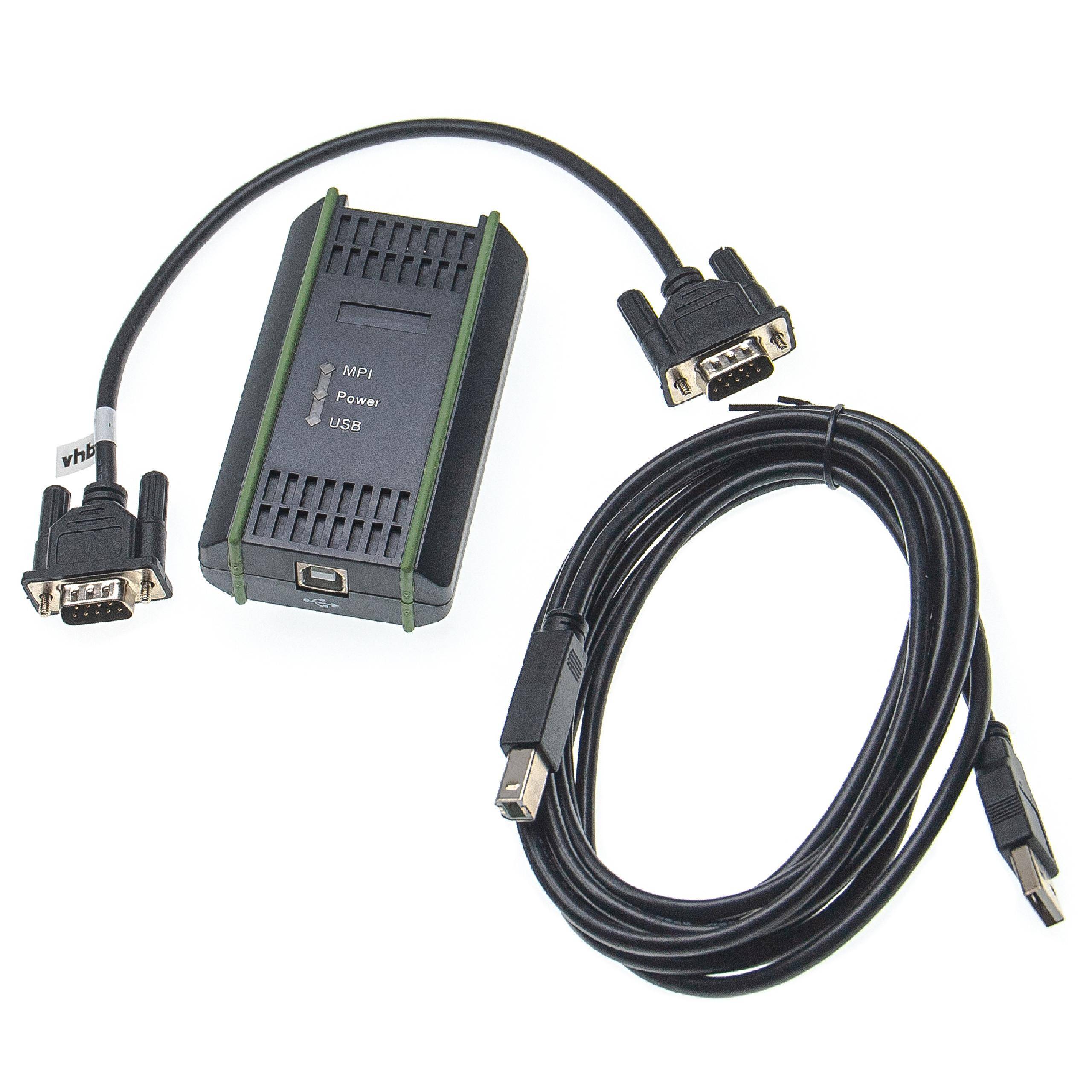 Ein Seriell-zu-USB-Adapter mit einem schwarzen rechteckigen Hub und angeschlossenen seriellen und USB-Kabeln, der zur Verbindung von Geräten mit Computern verwendet wird.