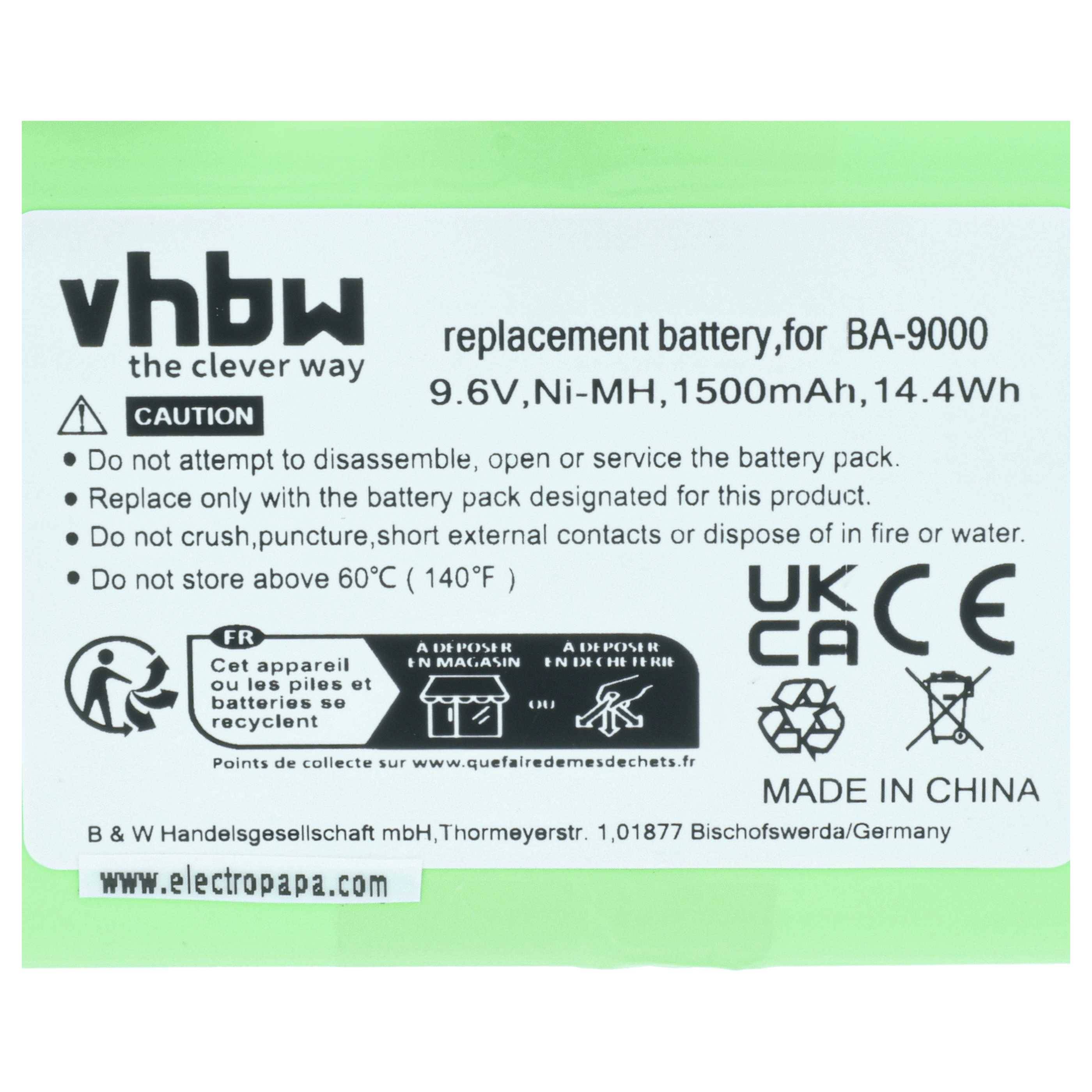 vhbw Akku Ersatz für Brother BA9000, BA-9000 für Drucker Kopierer Scanner Etiketten-Drucker (1500 mAh, 9,6 V, NiMH)