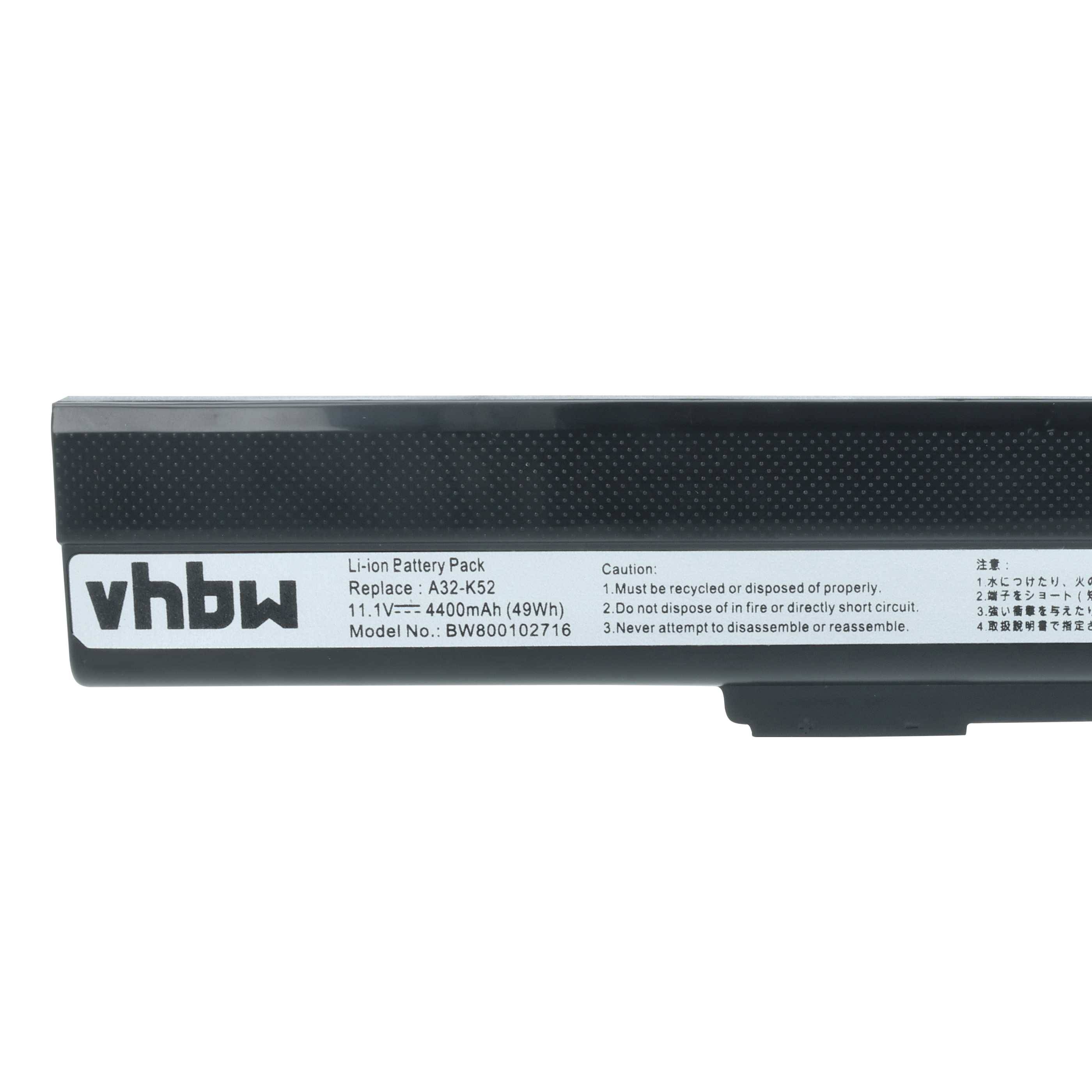 Li-Ionen-Akkupack mit Aufschrift 'vhbw'. Spezifikationen: 11,1V, 4400mAh. Warnhinweis: 'Nicht in Feuer werfen oder zerlegen'.
