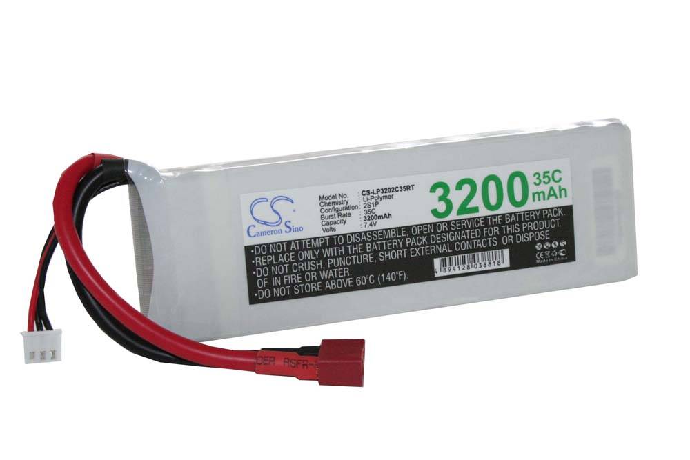 vhbw Akku kompatibel mit T-System AWG12 Stecker für Modellbau (3200mAh, 7,4V, Li-Polymer, 140 x 44 x 16 mm)