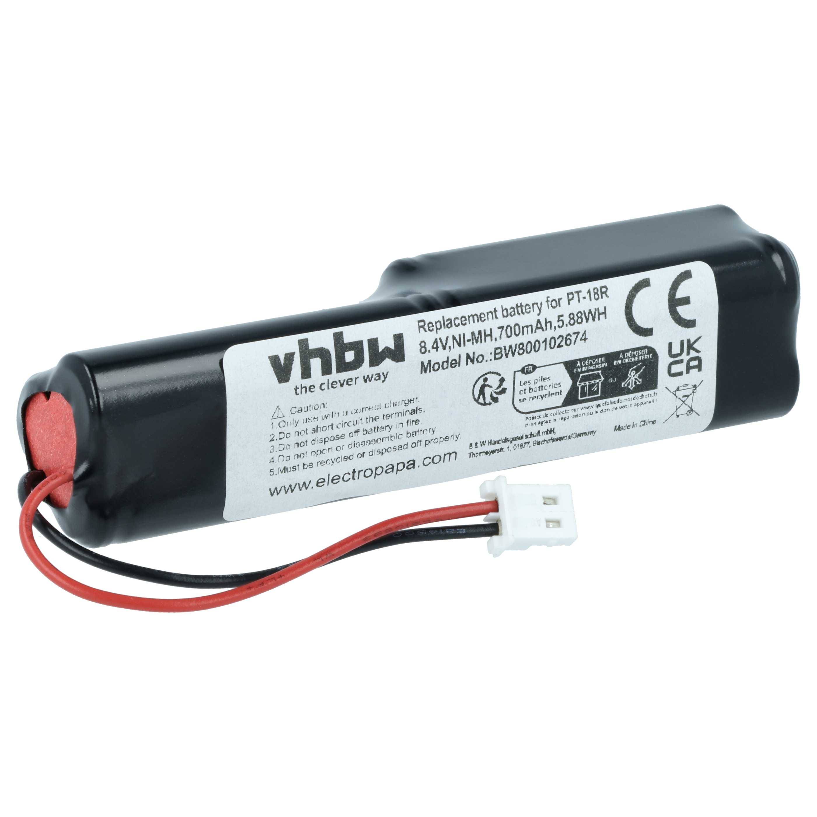 vhbw Akku kompatibel mit Brother P-Touch 18R, P-Touch PT-18RKT Drucker Kopierer Scanner Etiketten-Drucker (700 mAh, 8,4 V, NiMH)