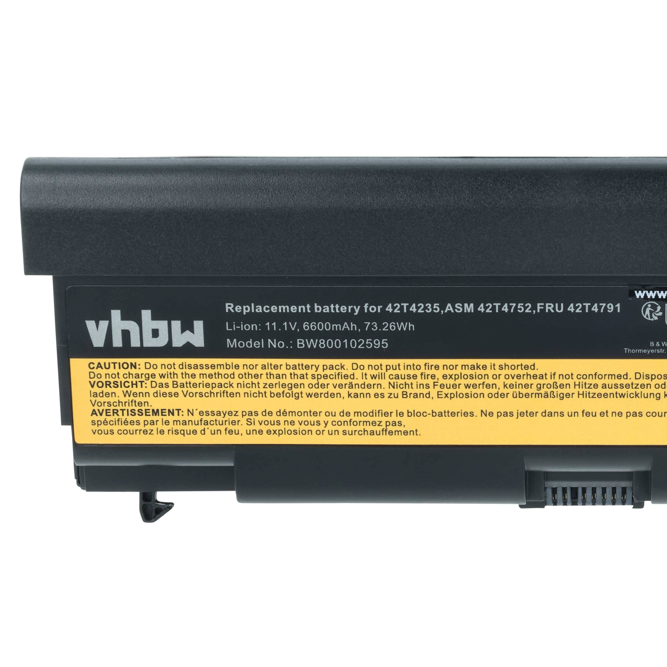 vhbw Akku Ersatz für Lenovo FRU 42T4819, FRU 42T4803, FRU 42T4817, FRU 42T4801 für Notebook (6600 mAh, 10,8 V, Li-Ion)
