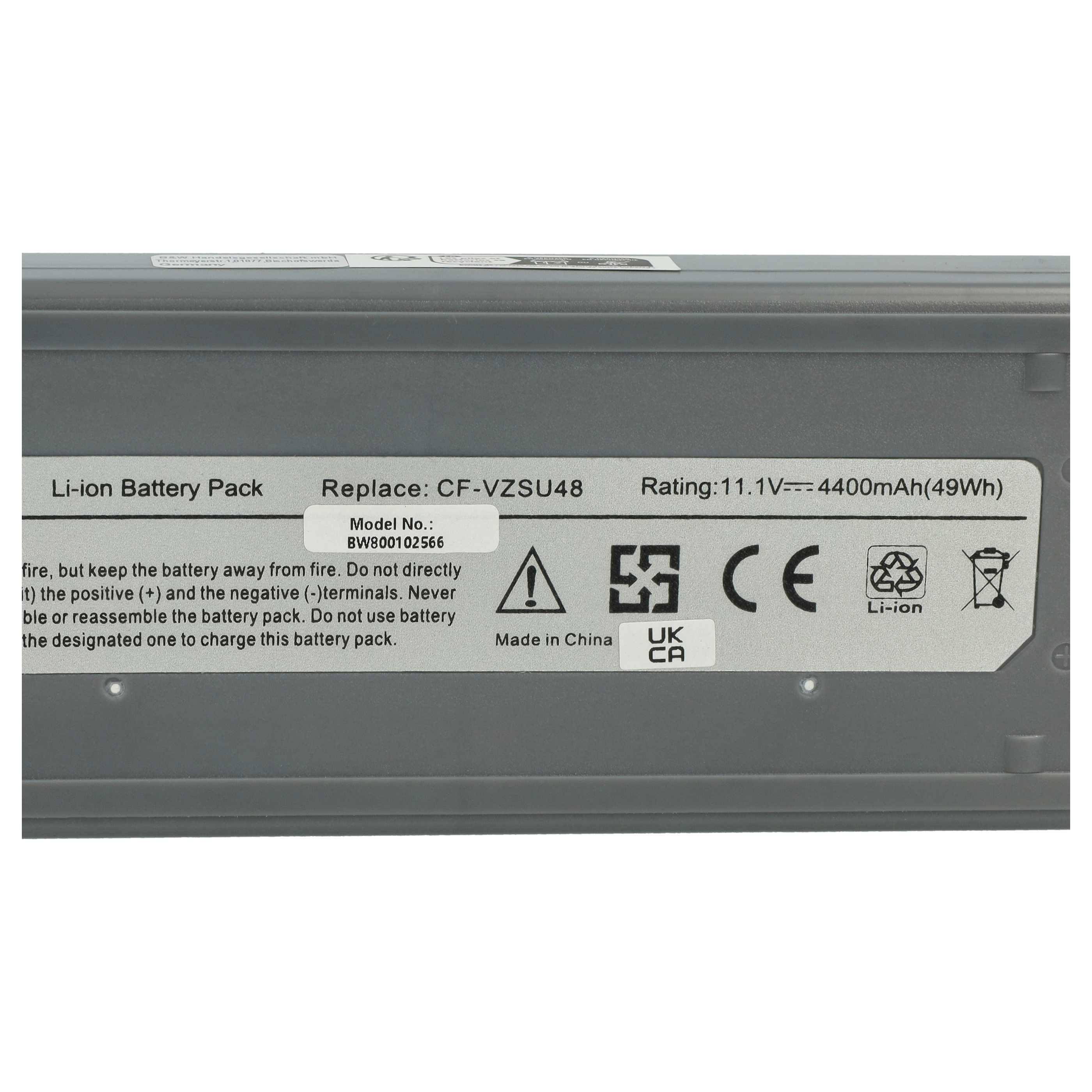 vhbw Akku Ersatz für Panasonic CFVZSU48, CF-VZSU50, CF-VZSU48U, CF-VZSU48, CF-VZSU28 für Notebook (4400 mAh, 10,65 V, Li-Ion)