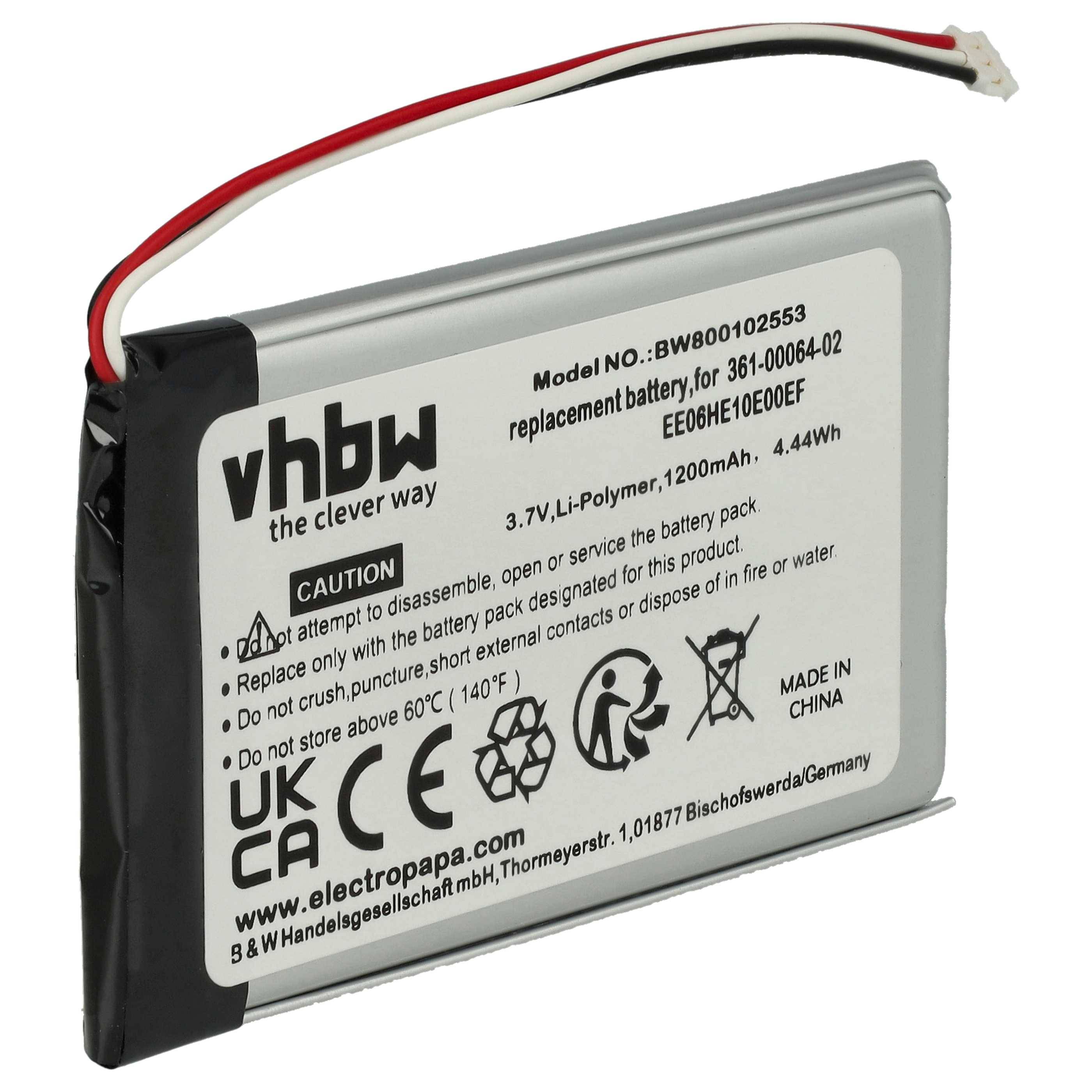 vhbw Akku kompatibel mit Garmin Nüvi 3760T, 3760, 361-00046-02, 3790, 3700, 3750 GPS Navigation Navi (1200 mAh, 3,7 V, Li-Polymer)