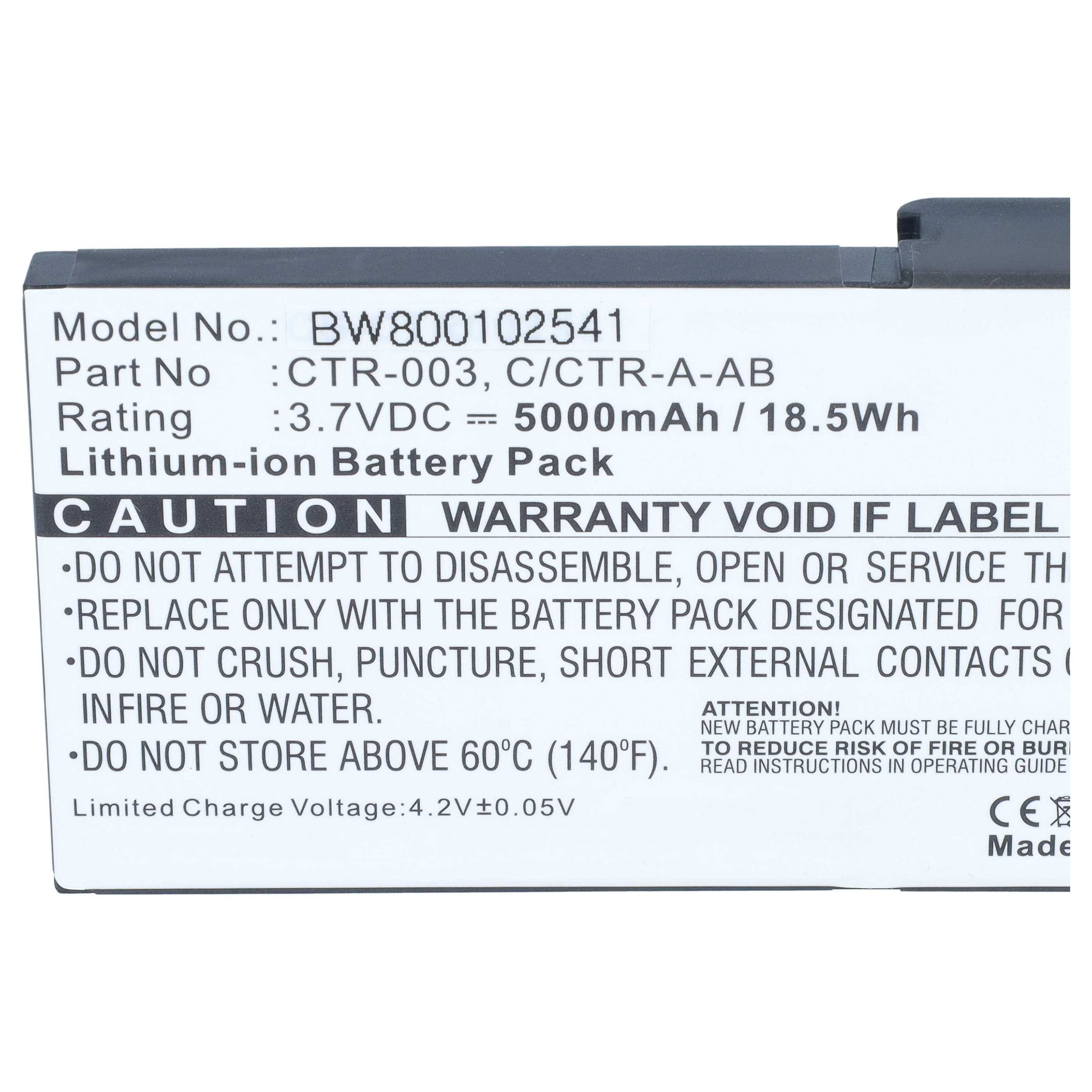 Etikett auf einem Lithium-Ionen-Akkupack mit Modell BW800102541, 3,7VDC 5000mAh/18,5Wh, mit Sicherheitswarnungen und begrenzter Ladespannung 4,2V±0,05V.
