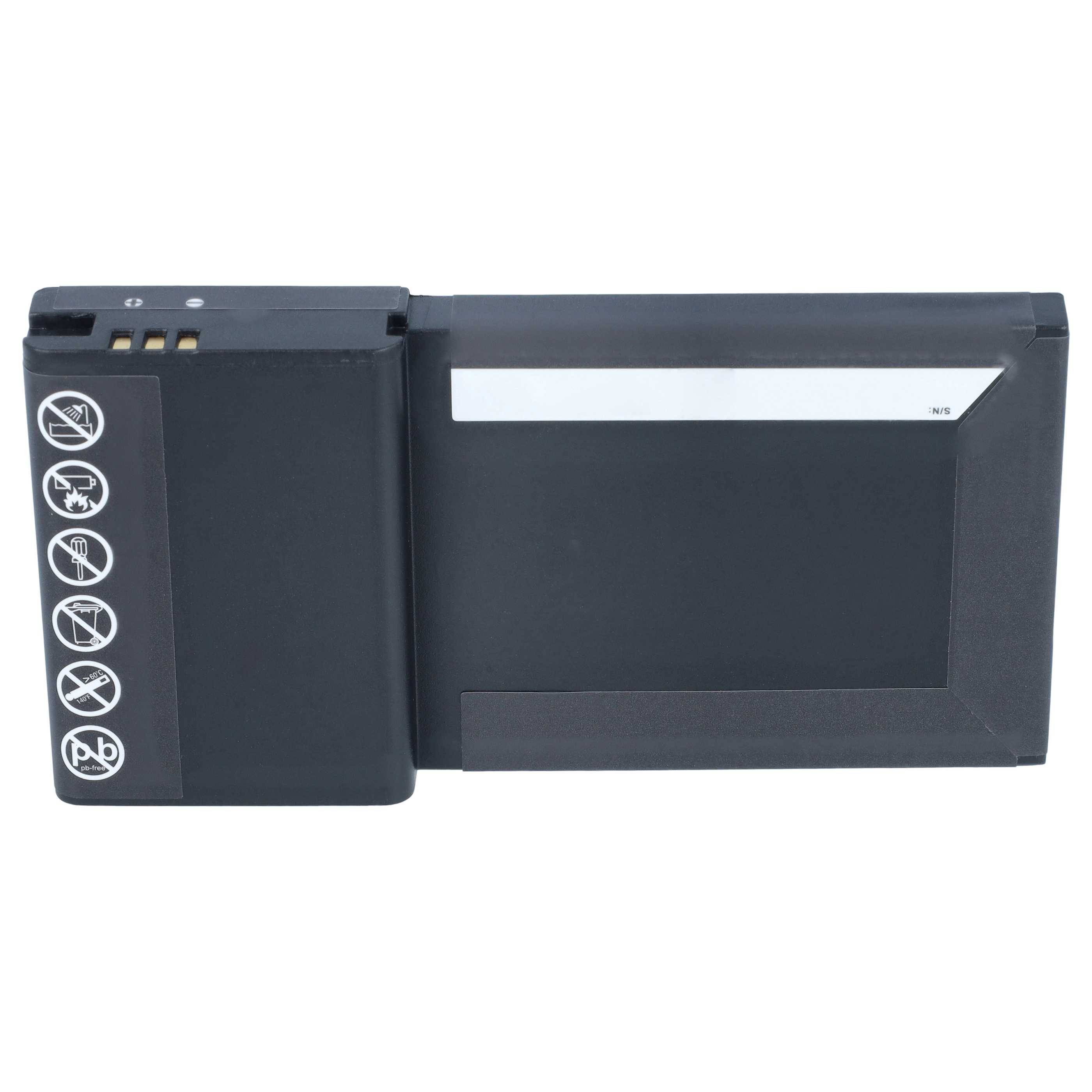 Schwarze wiederaufladbare Batteriepakete mit Kontaktklemmen und Sicherheitssymbolen auf der Seite.