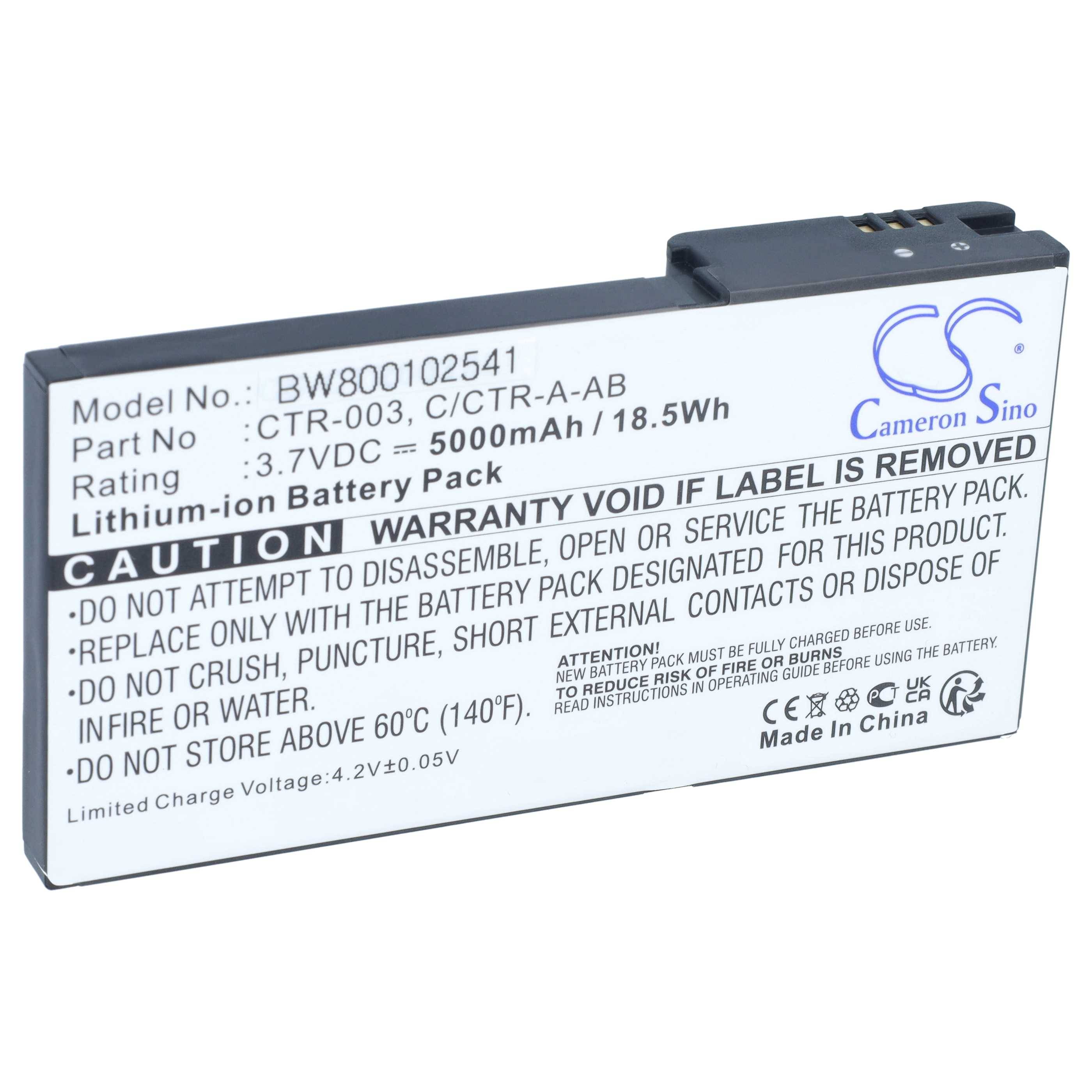 Lithium-Ionen-Batteriepack mit Cameron Sino Kennzeichnung, 3,7V 5000mAh, mit Warn- und Modelldetails auf der Seite bedruckt.