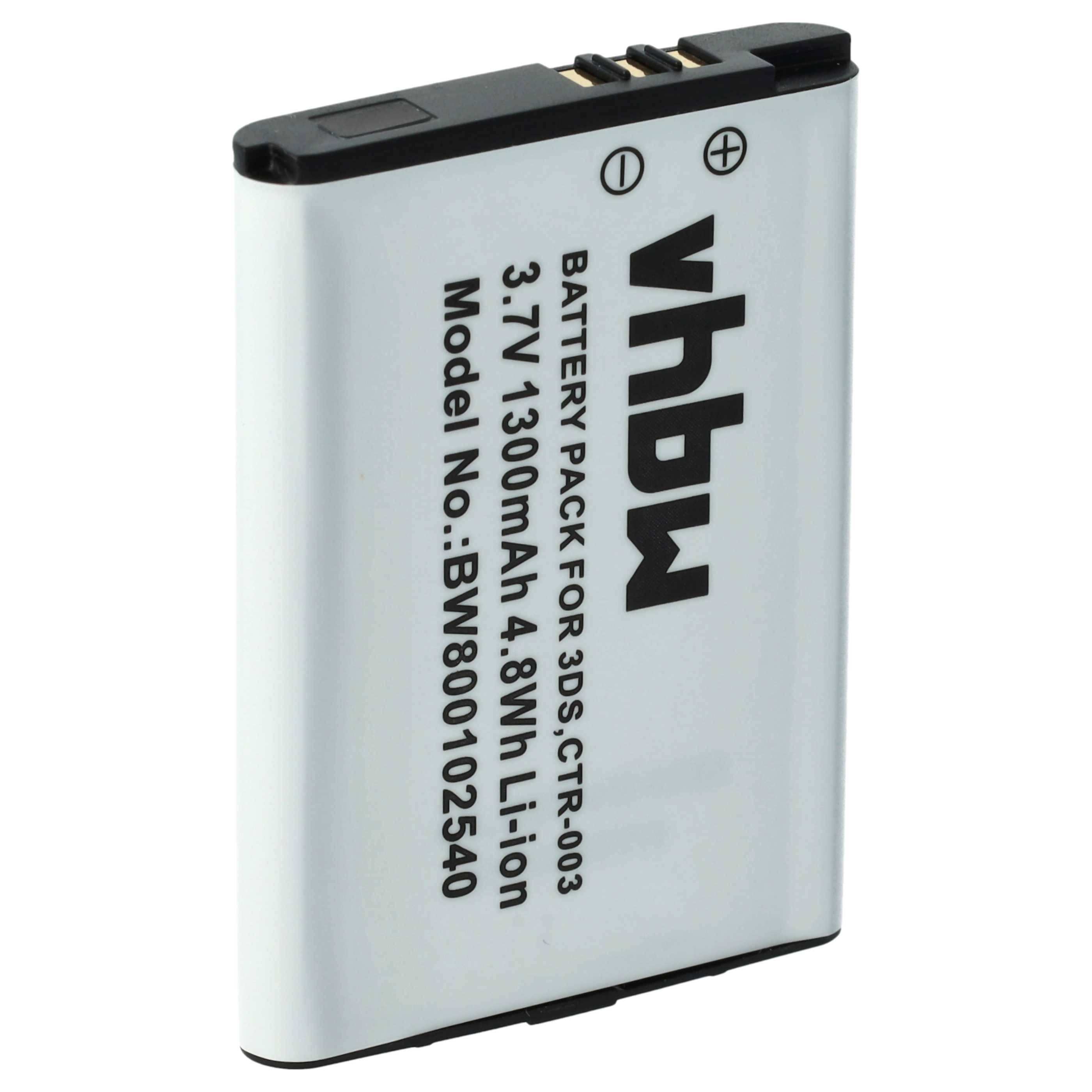 vhbw Akku kompatibel mit Nintendo 2DS, 3DS, New 2DS (XL), Wii U Pro & Switch Pro Controller - Ersatz für CTR-003 (Li-Ion, 1300mAh, 3.7V) Ersatzakku