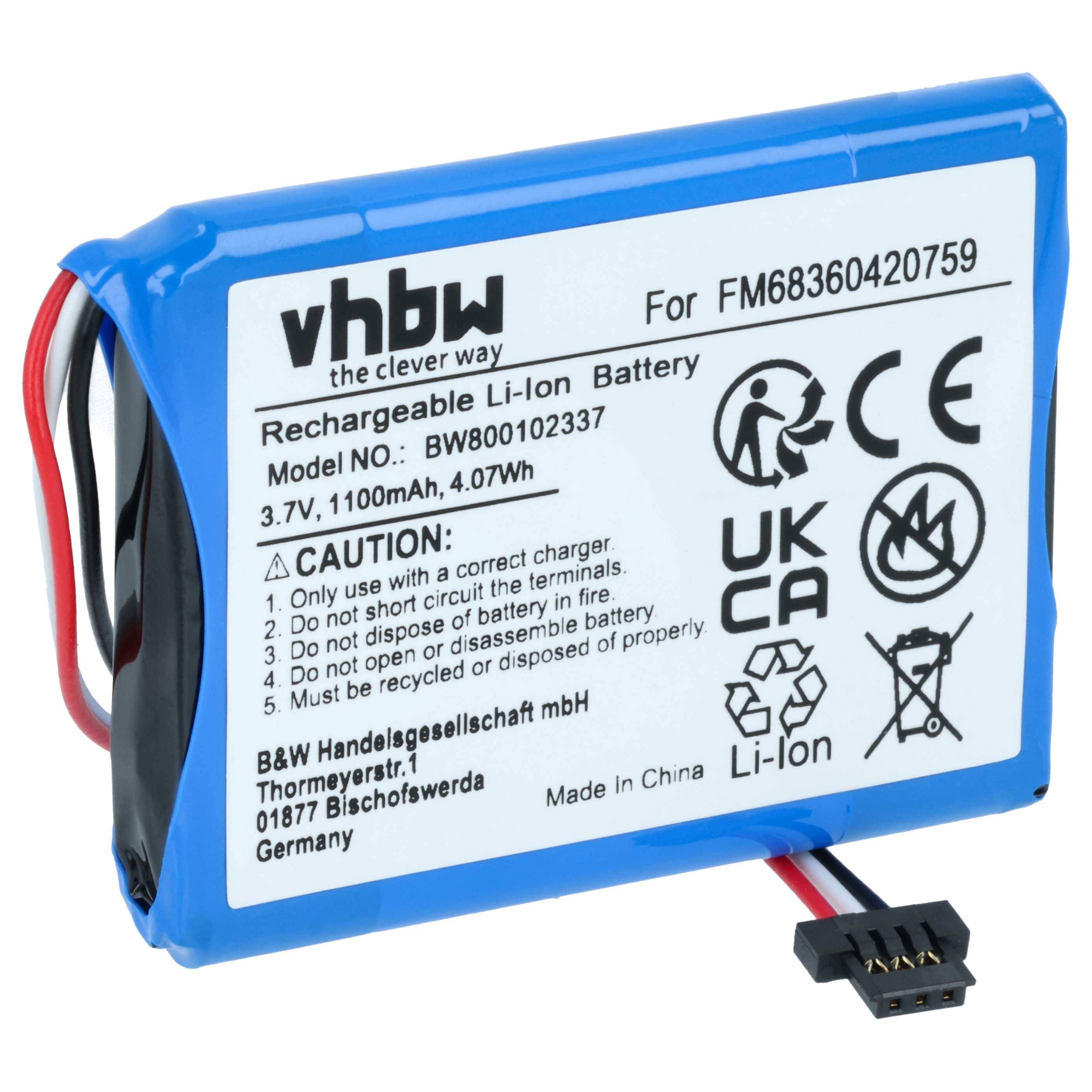 vhbw Akku kompatibel mit TomTom Quanta GPS Navigation Navi (1100 mAh, 3,7 V, Li-Ion)