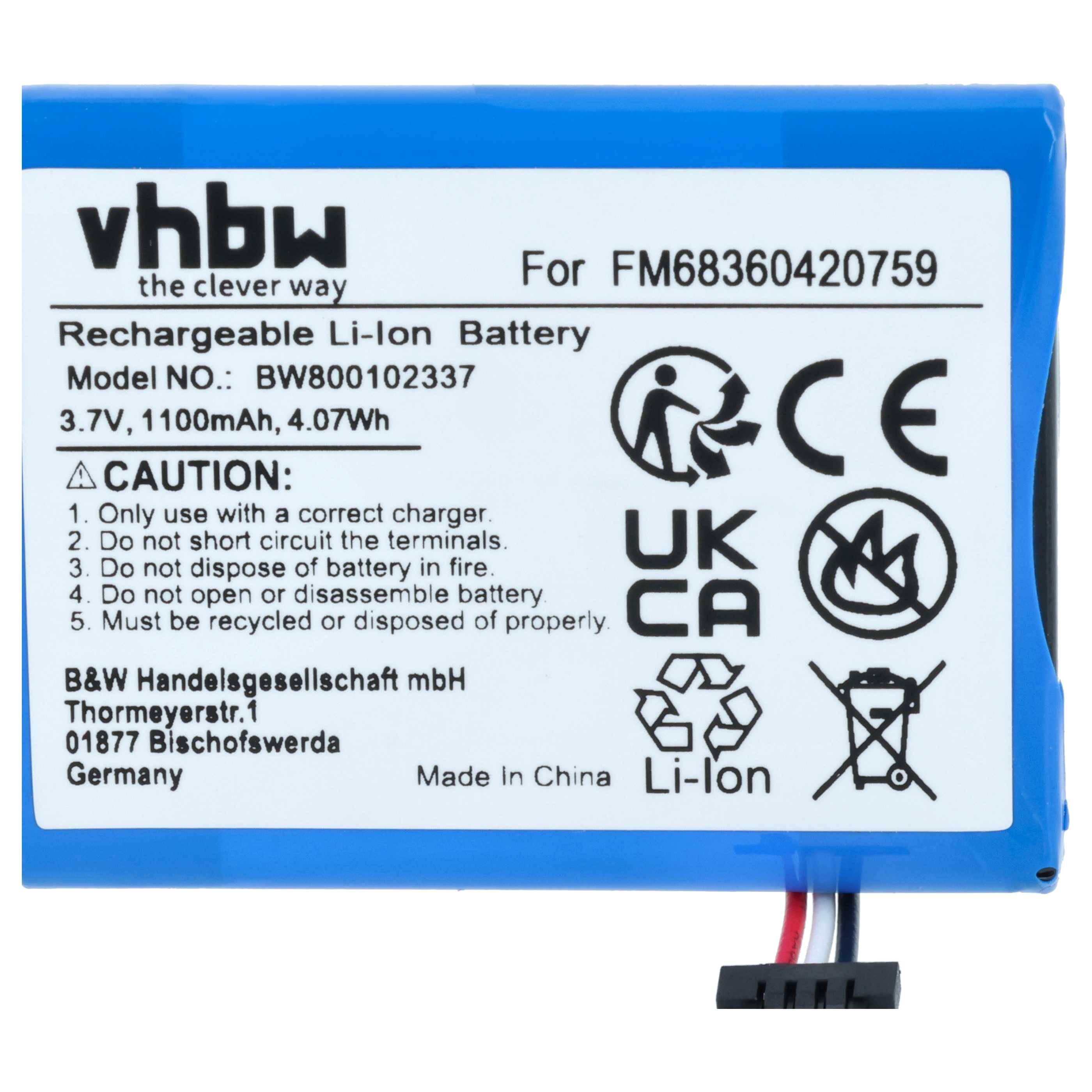 vhbw Akku kompatibel mit TomTom Quanta GPS Navigation Navi (1100 mAh, 3,7 V, Li-Ion)
