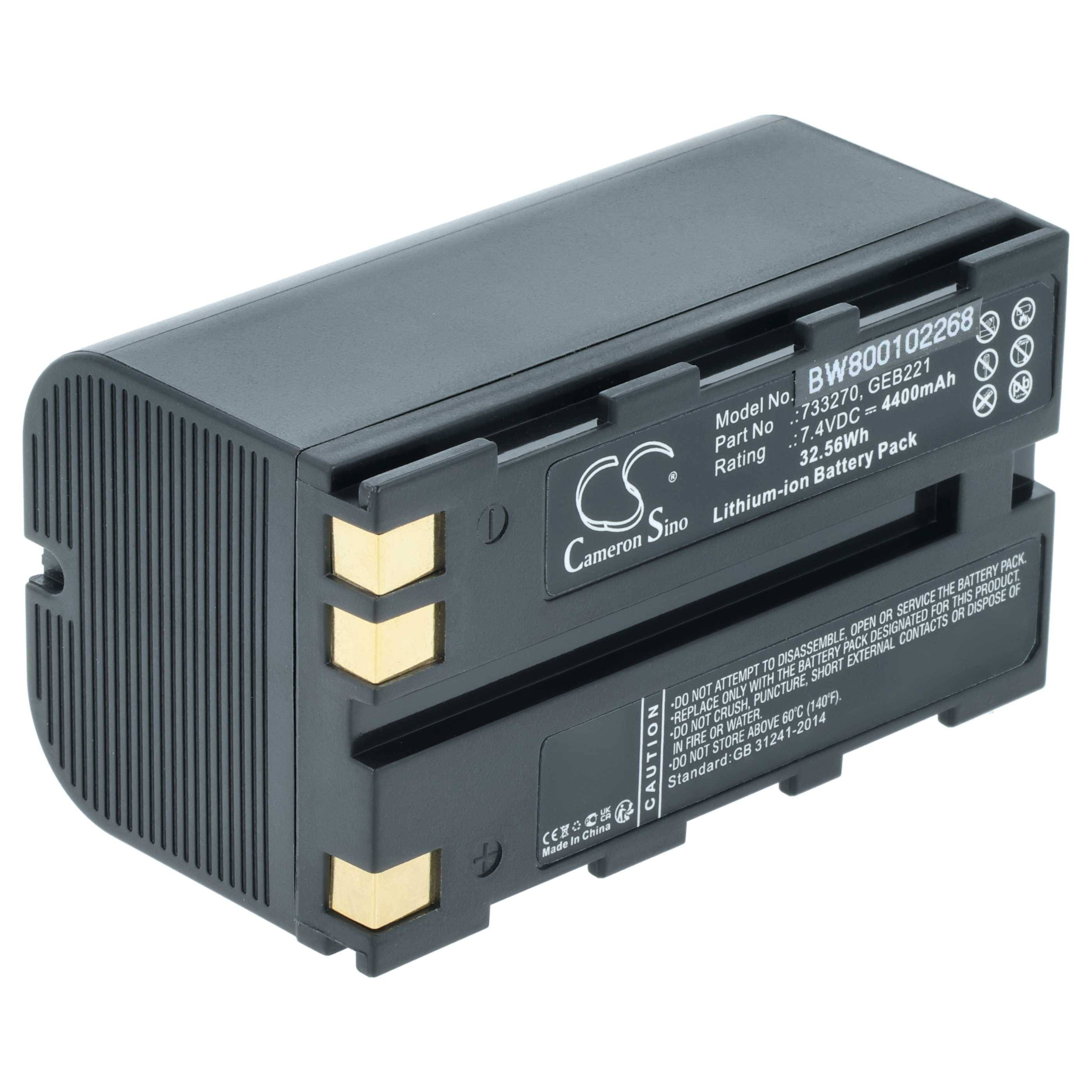 Ein schwarzer Lithium-Ionen-Akkupack mit der Modellnummer BW80010266, ausgelegt mit 7,4V und 6400mAh, ausgestattet mit Goldkontakten und einem Herstellerlogo.