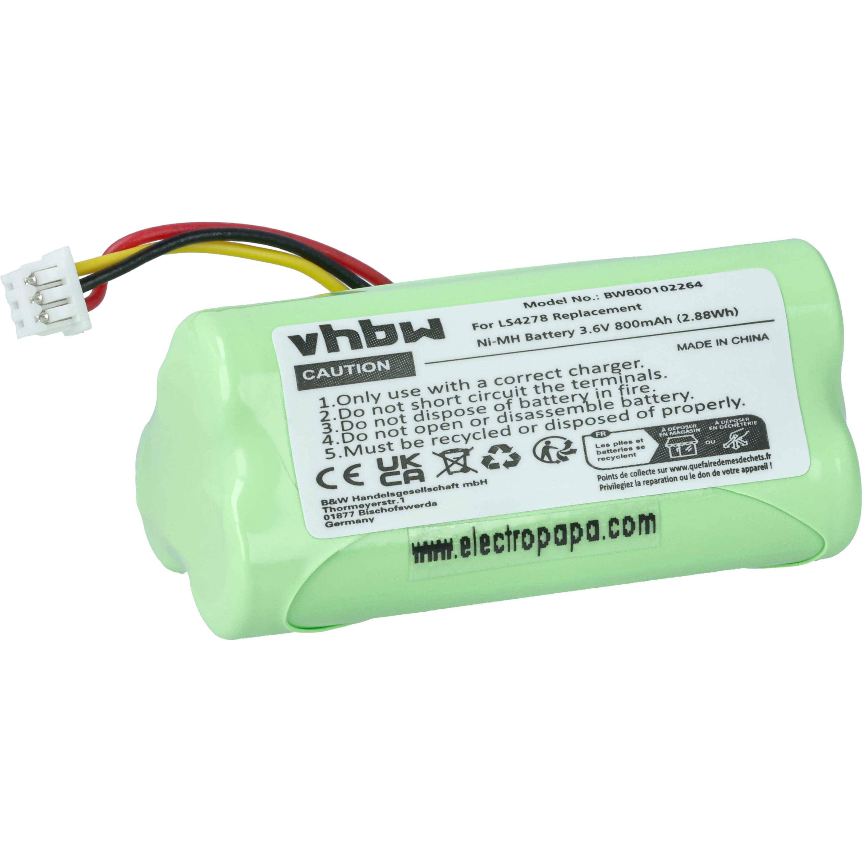 vhbw Akku kompatibel mit Symbol LS4278 | Barcodescanner POS Ersatz für BTRY-LS42RAA0E-01, BTRY-LS42RAAOE-01, 82-67705-01 (800 mAh, 3,6 V, NiMH)