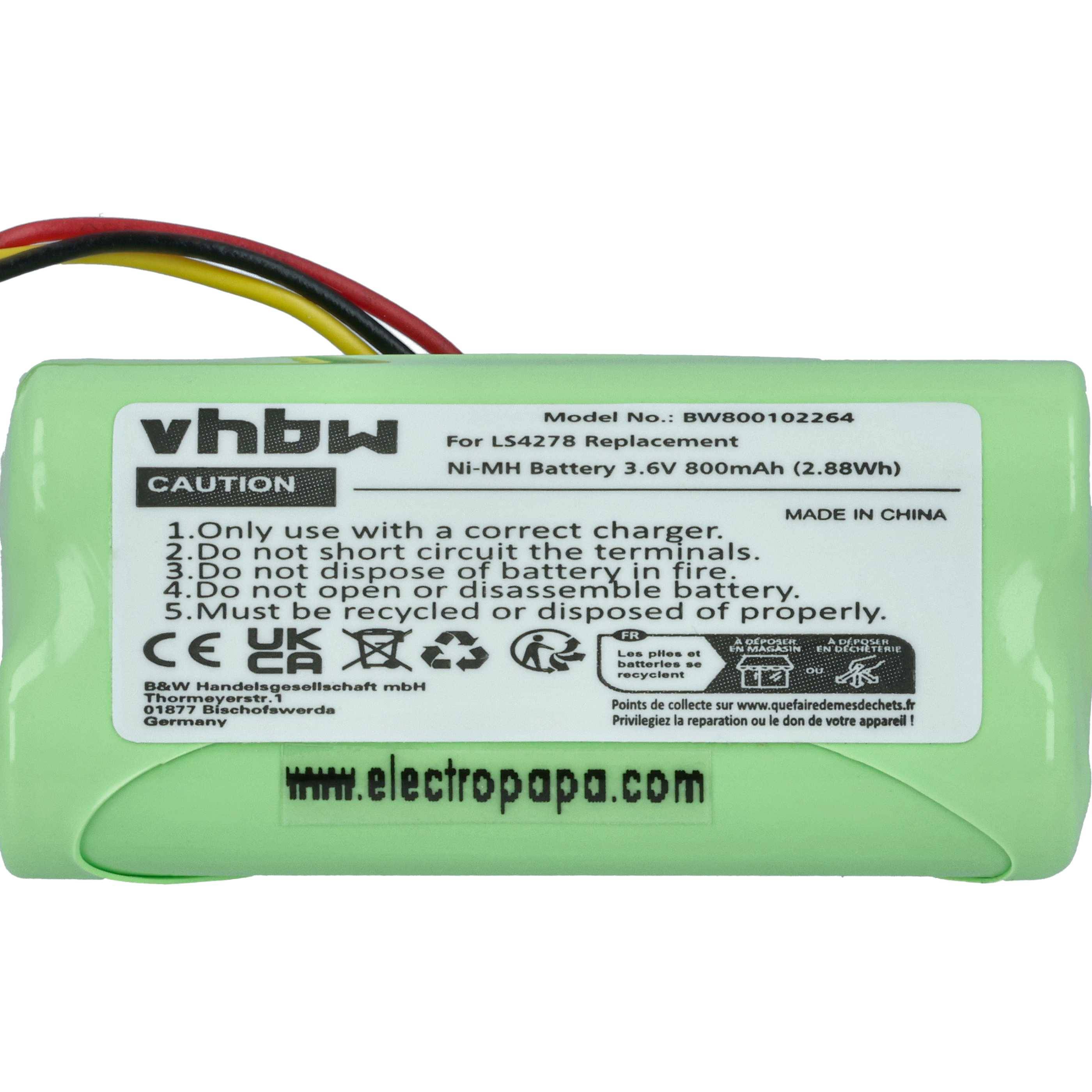 vhbw Akku kompatibel mit Symbol LS4278 Barcodescanner POS (800 mAh, 3,6 V, NiMH) - Ersatz für BTRY-LS42RAA0E-01, BTRY-LS42RAAOE-01, 82-67705-01