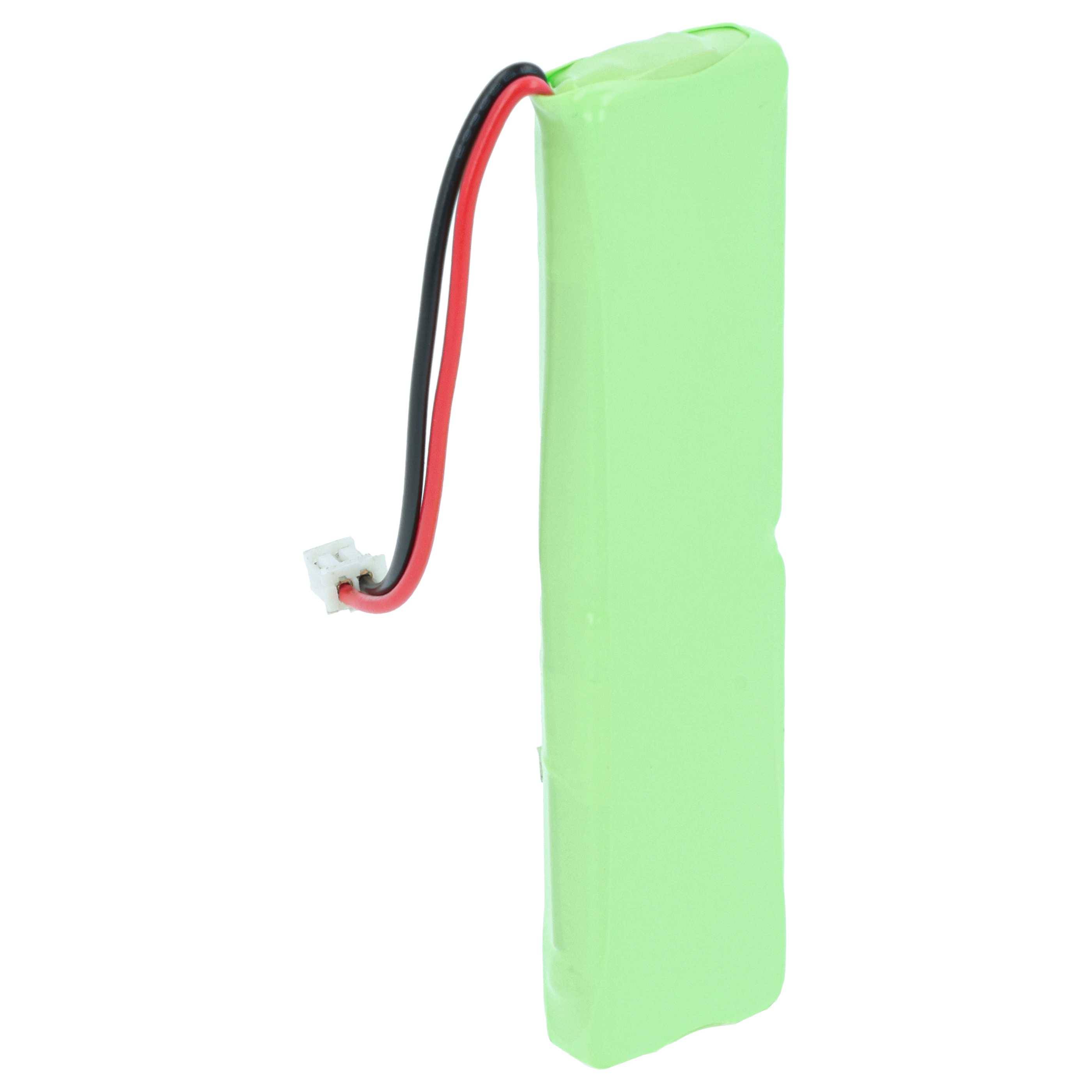 Ein kleines, grünes wiederaufladbares Batteriepack mit zwei Drähten und einem Stecker.