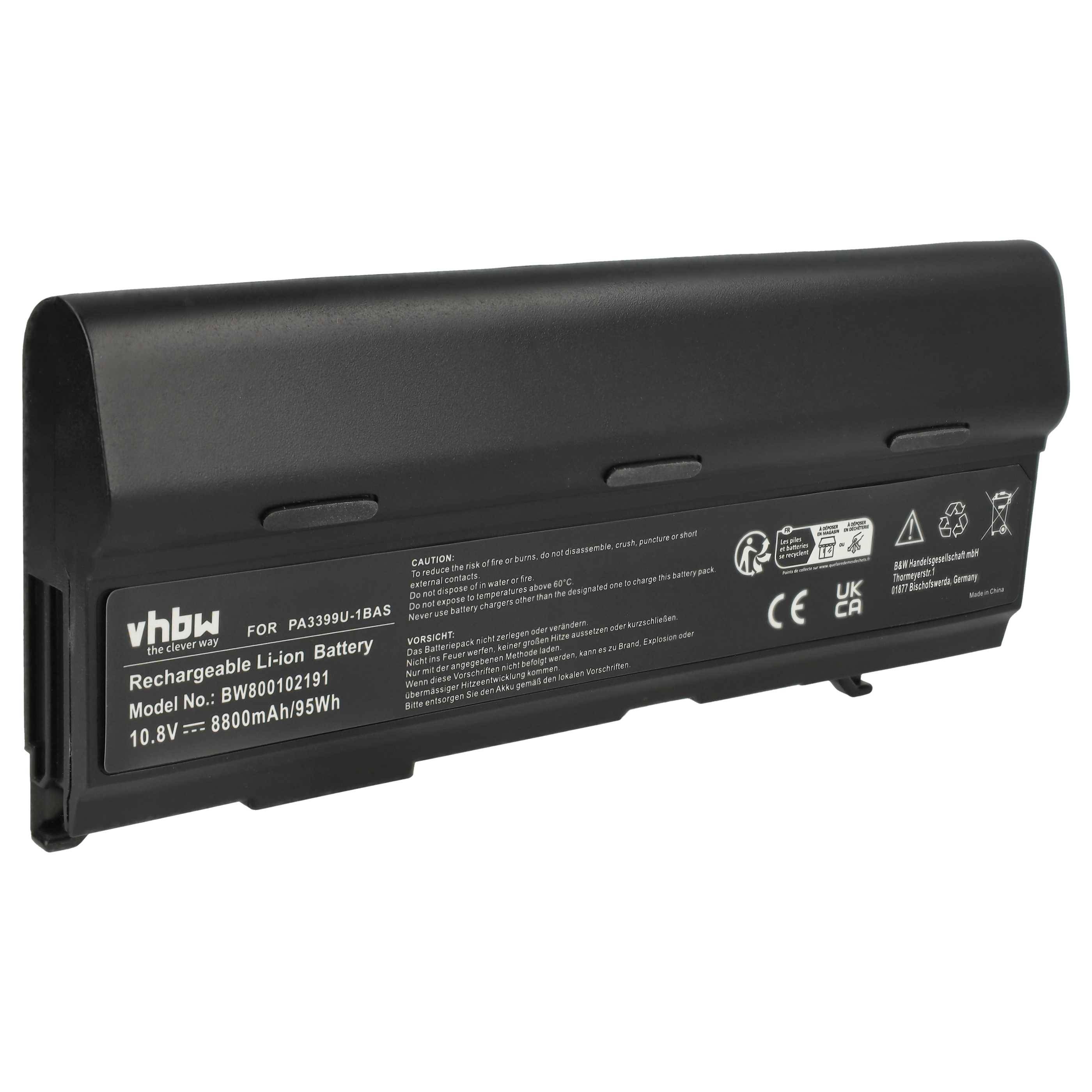 vhbw Akku kompatibel mit Toshiba Tecra S2, A7, A6, A4, A3 Notebook (8800 mAh, 10,8 V, Li-Ion)